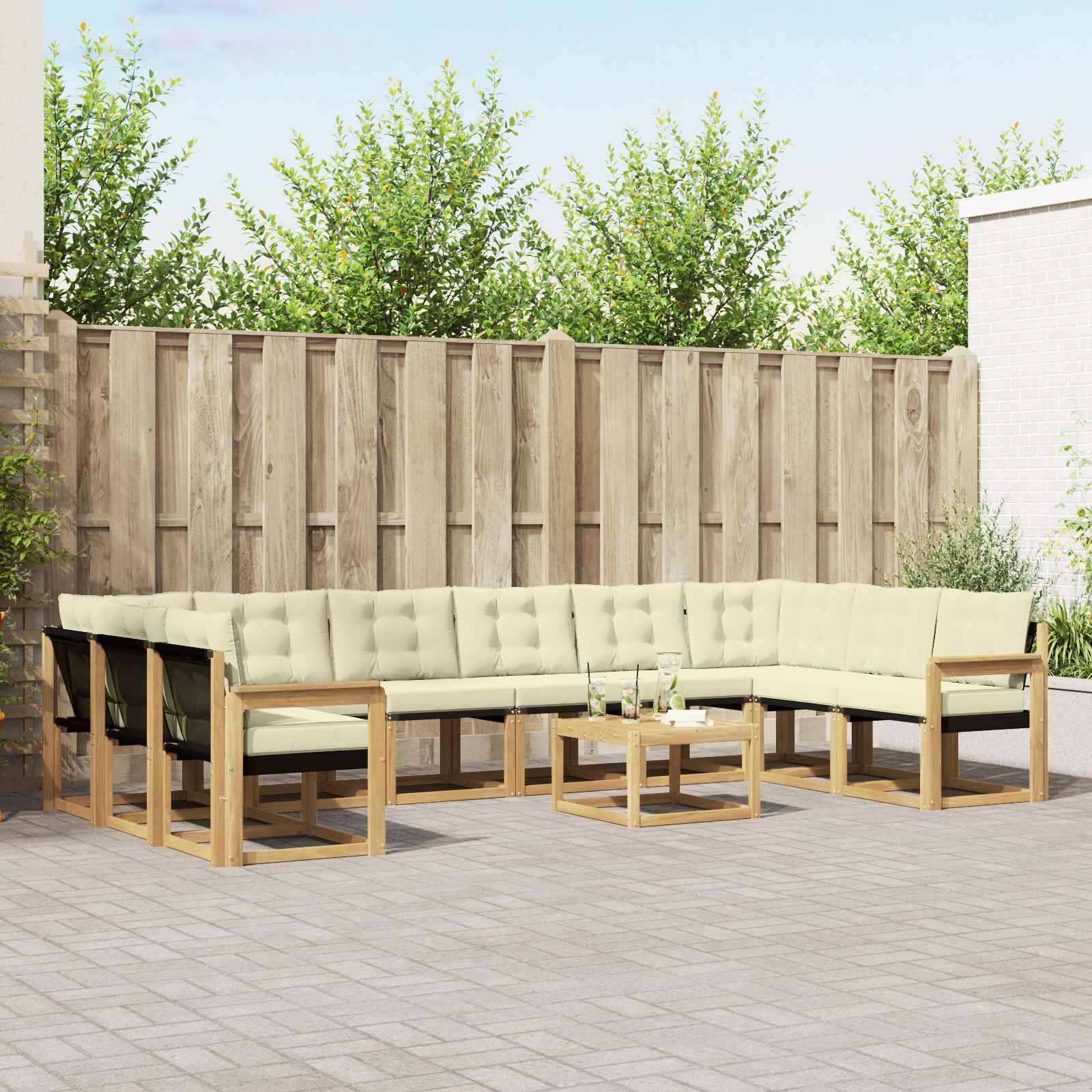 vidaXL Outdoor-Sofagarnitur mit Kissen 11 pcs Weiß und Creme
