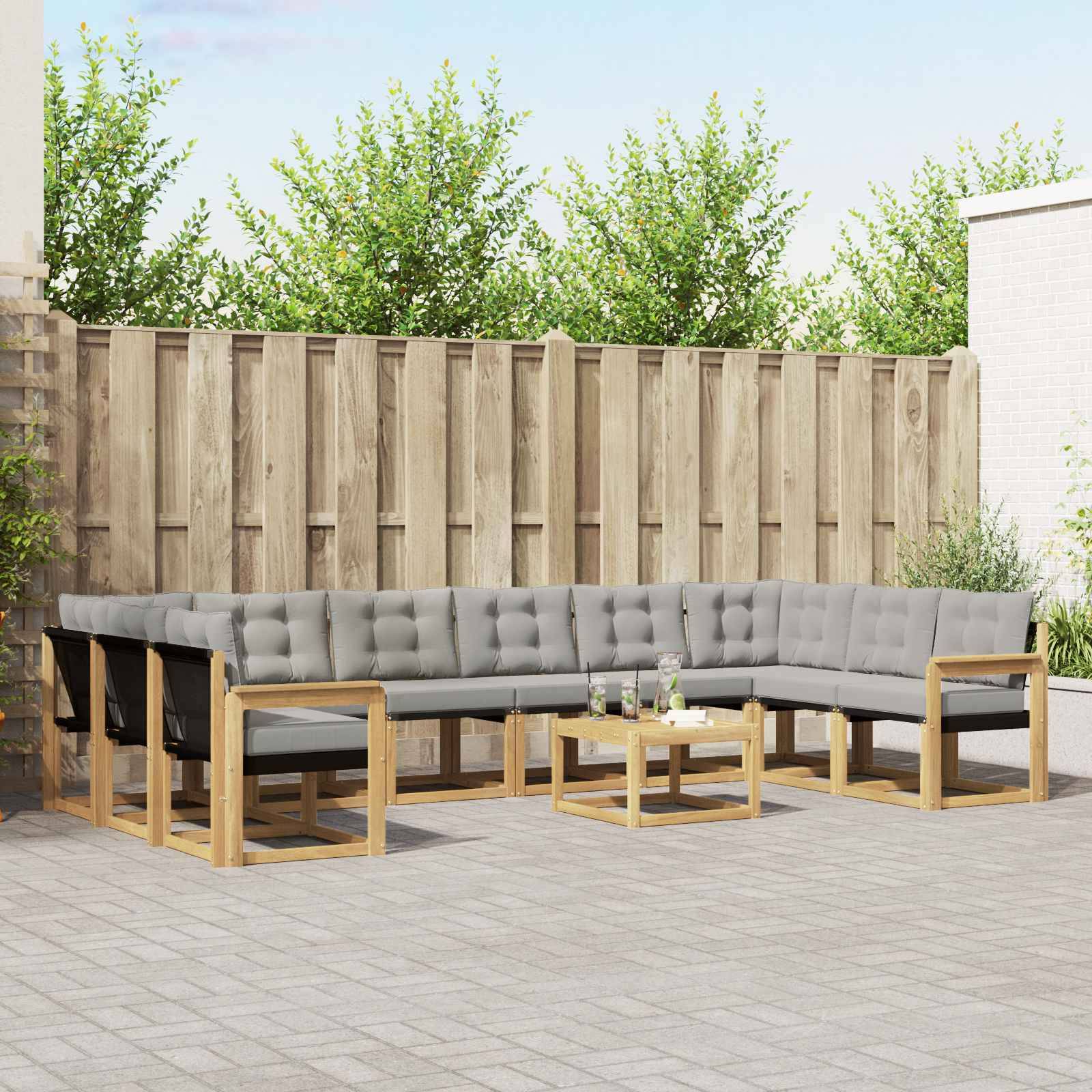vidaXL Outdoor-Sofagarnitur mit Kissen 11 pcs Weiß und Hellgrau