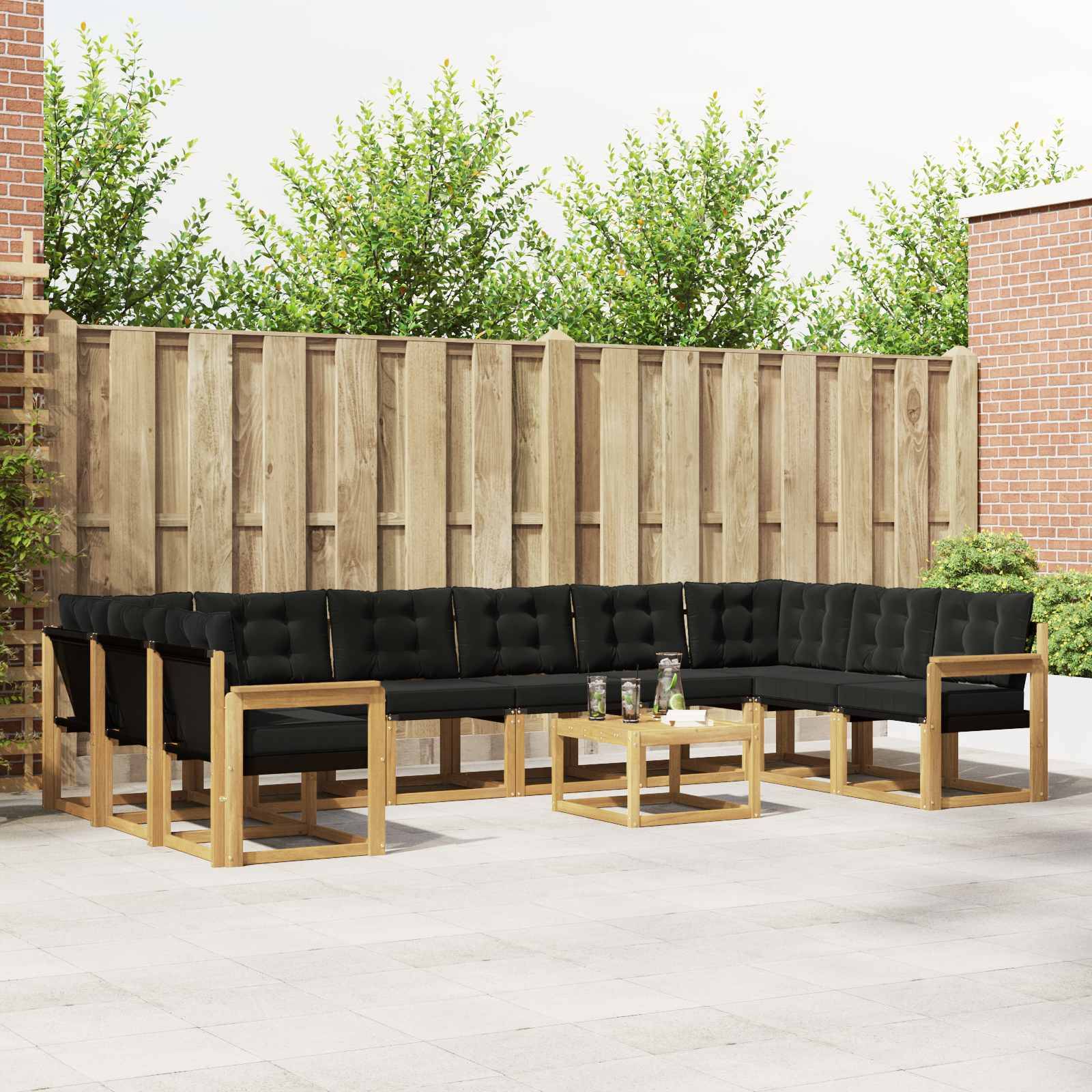 vidaXL Outdoor-Sofagarnitur mit Kissen 11 pcs Weiß und Schwarz