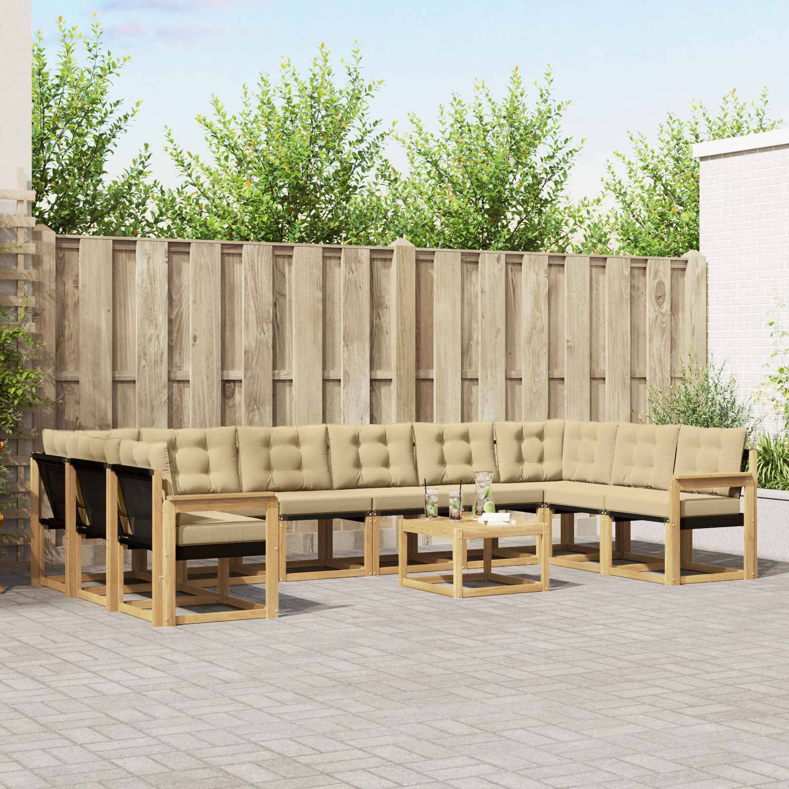 vidaXL Outdoor-Sofagarnitur mit Kissen 11 pcs Weiß und Beige