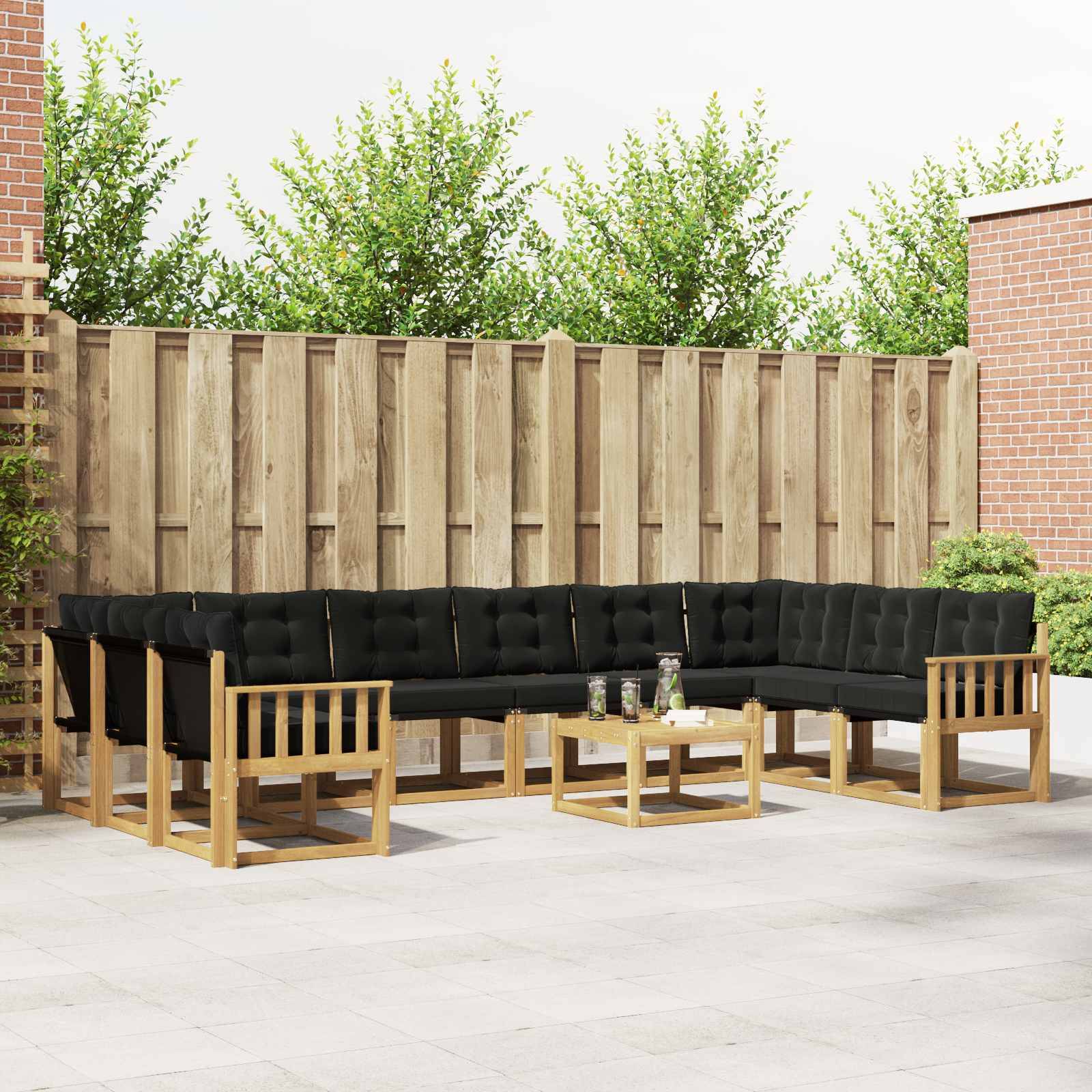 vidaXL Outdoor-Sofagarnitur mit Kissen 11 pcs Weiß und Schwarz
