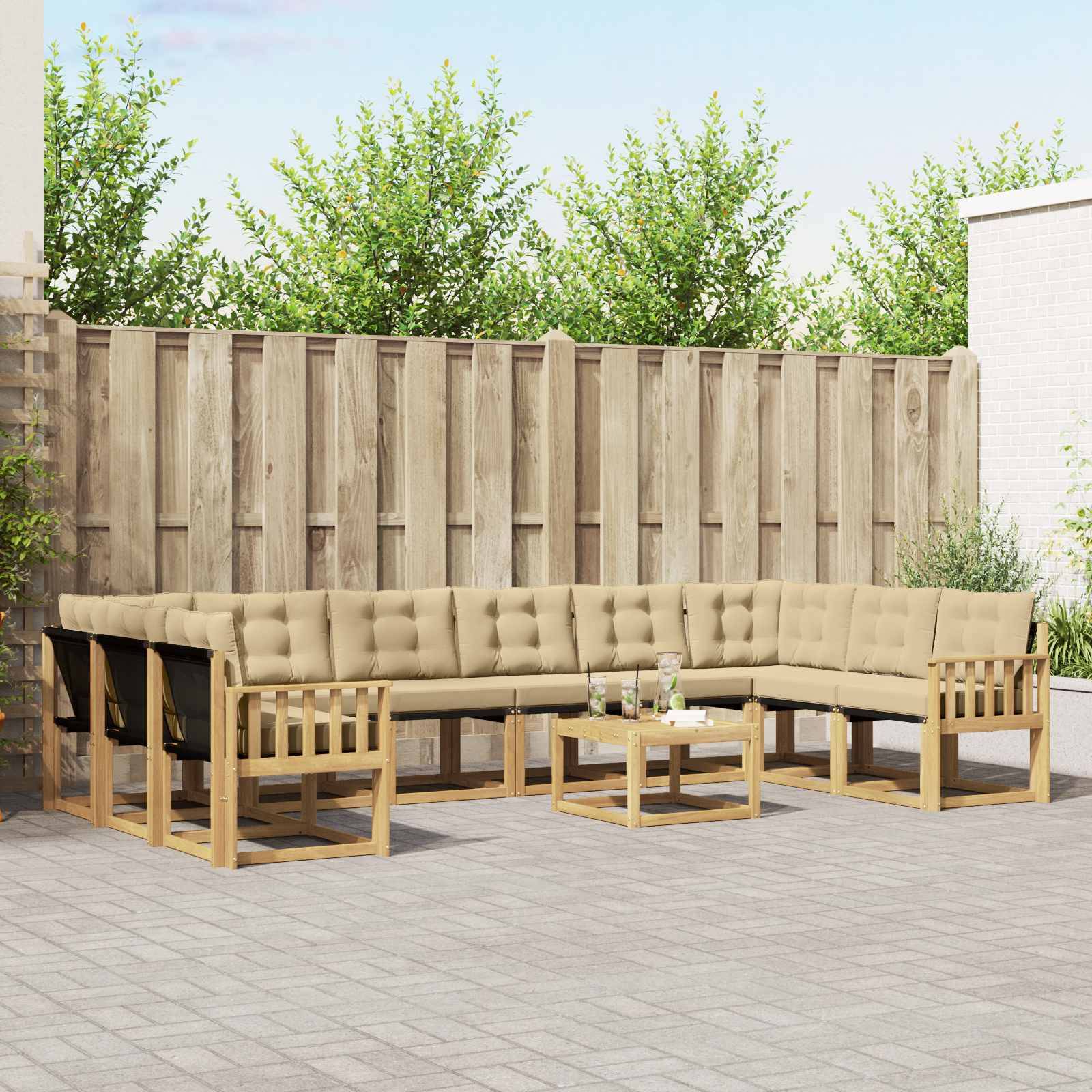 vidaXL Outdoor-Sofagarnitur mit Kissen 11 pcs Weiß und Beige