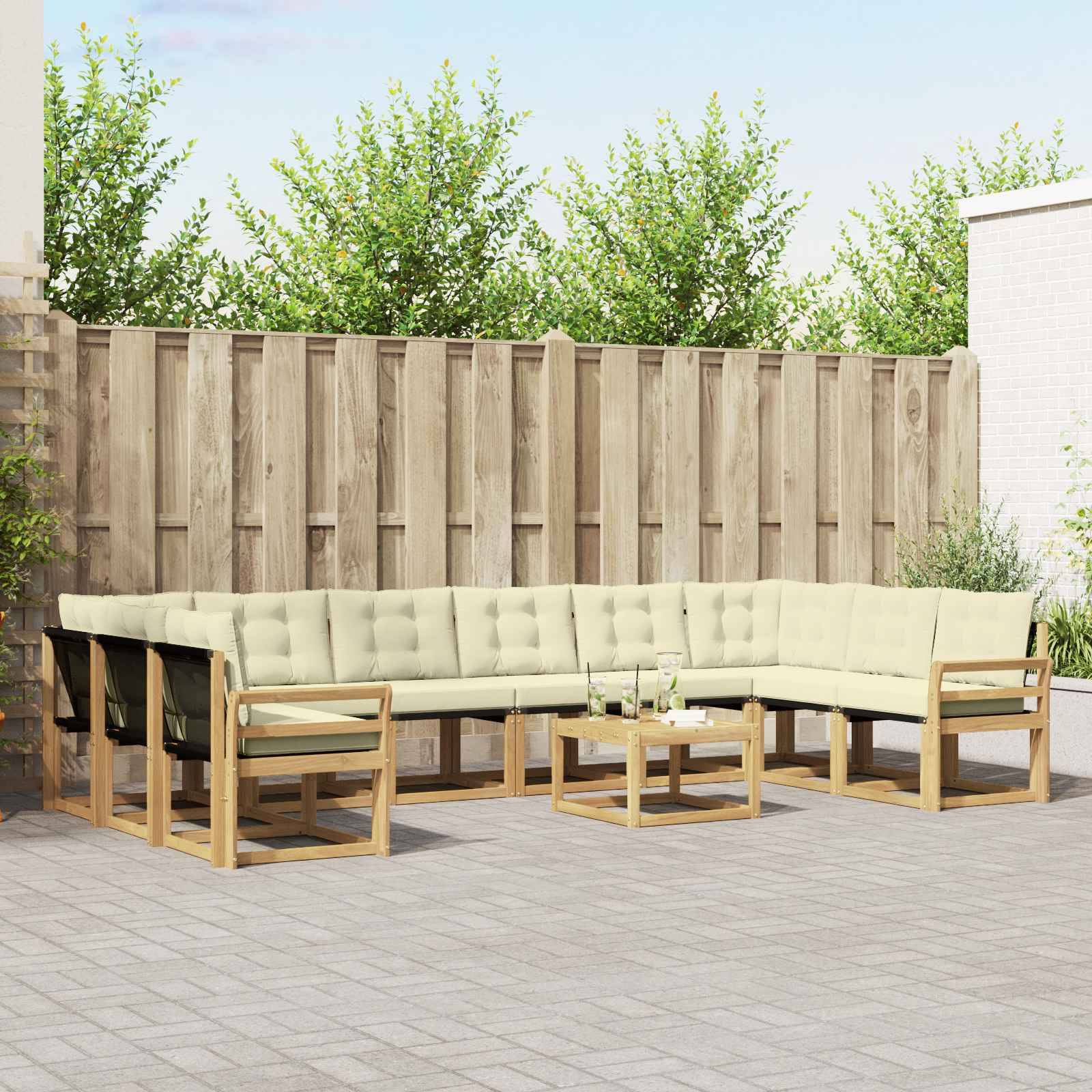 vidaXL Outdoor-Sofagarnitur mit Kissen 11 pcs Weiß und Creme