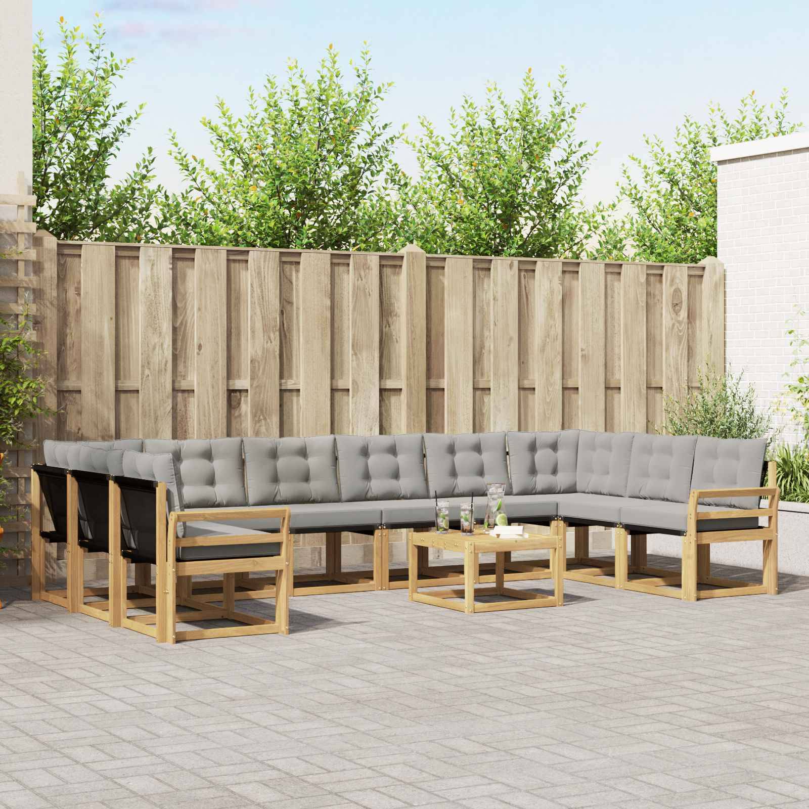 vidaXL Outdoor-Sofagarnitur mit Kissen 11 pcs Weiß und Hellgrau
