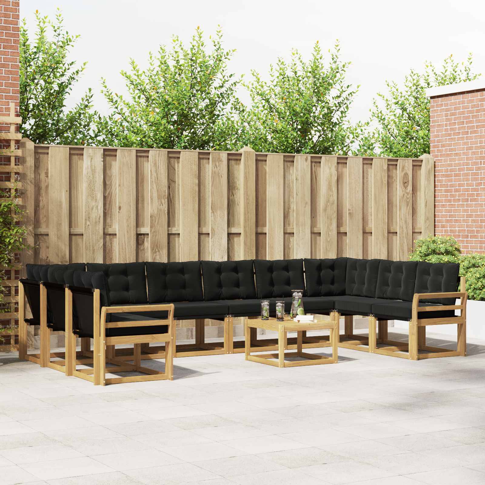 vidaXL Outdoor-Sofagarnitur mit Kissen 11 pcs Weiß und Schwarz