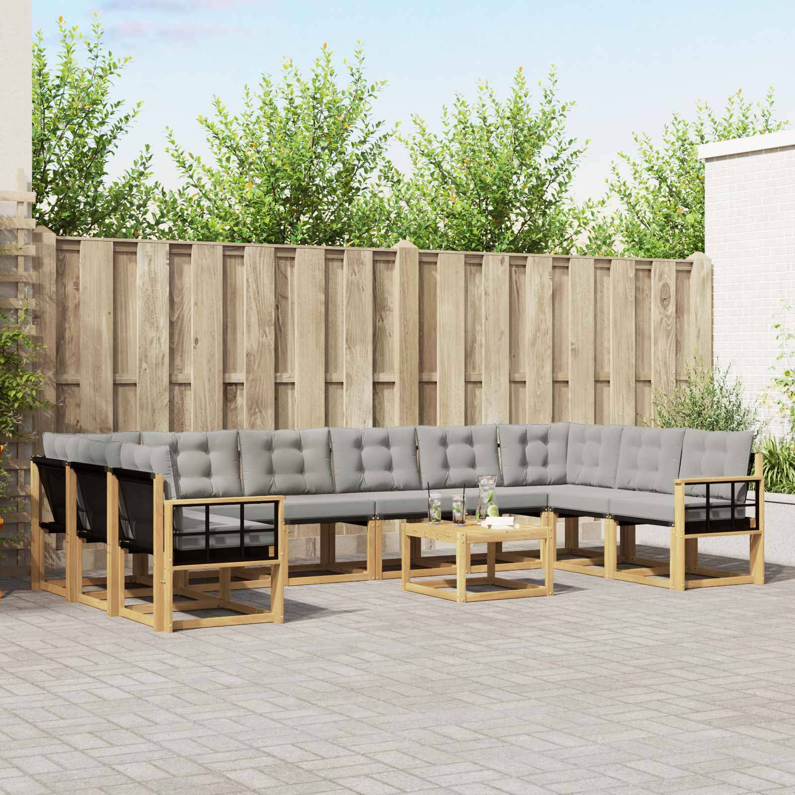 vidaXL Outdoor-Sofagarnitur mit Kissen 11 pcs Weiß und Hellgrau