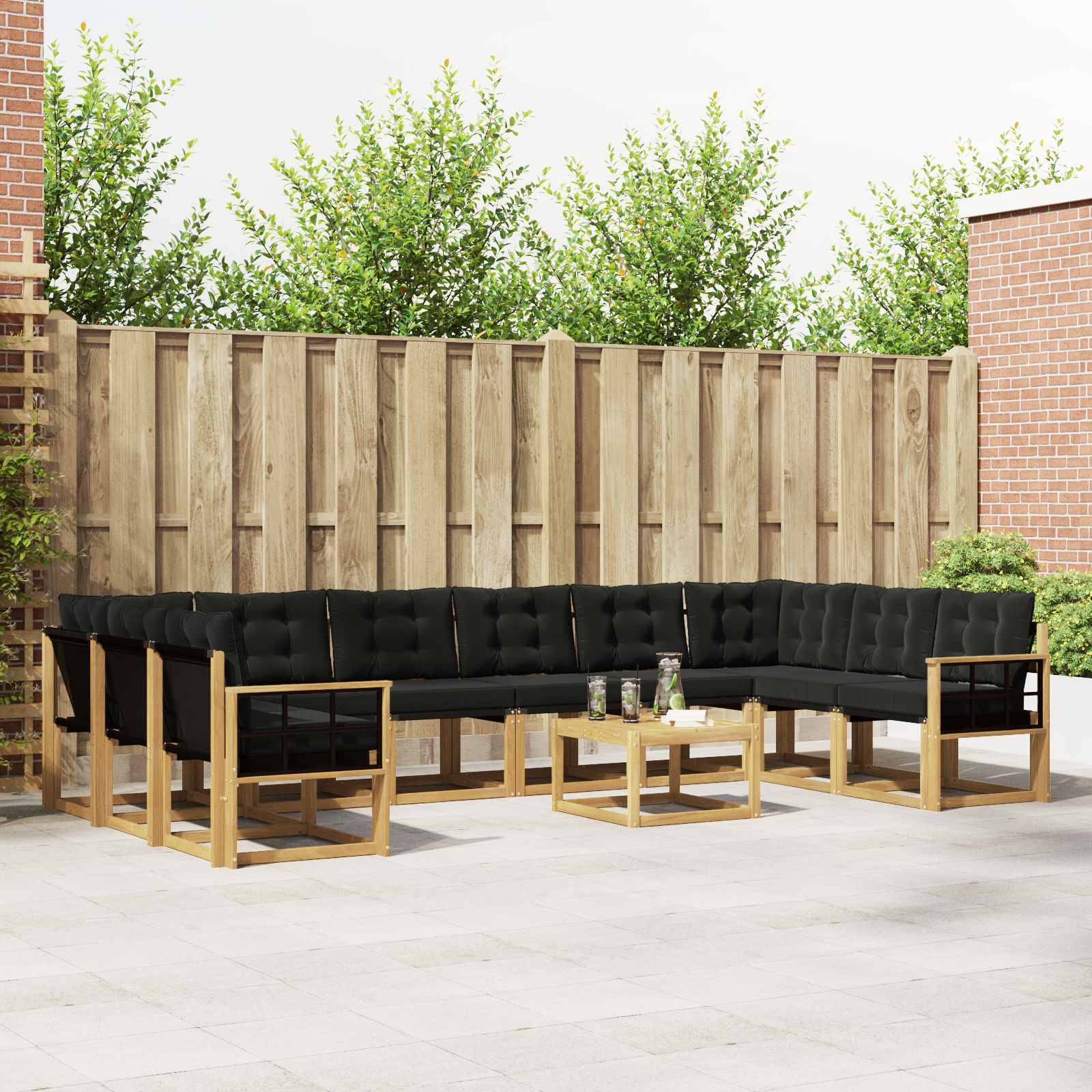 vidaXL Outdoor-Sofagarnitur mit Kissen 11 pcs Weiß und Schwarz