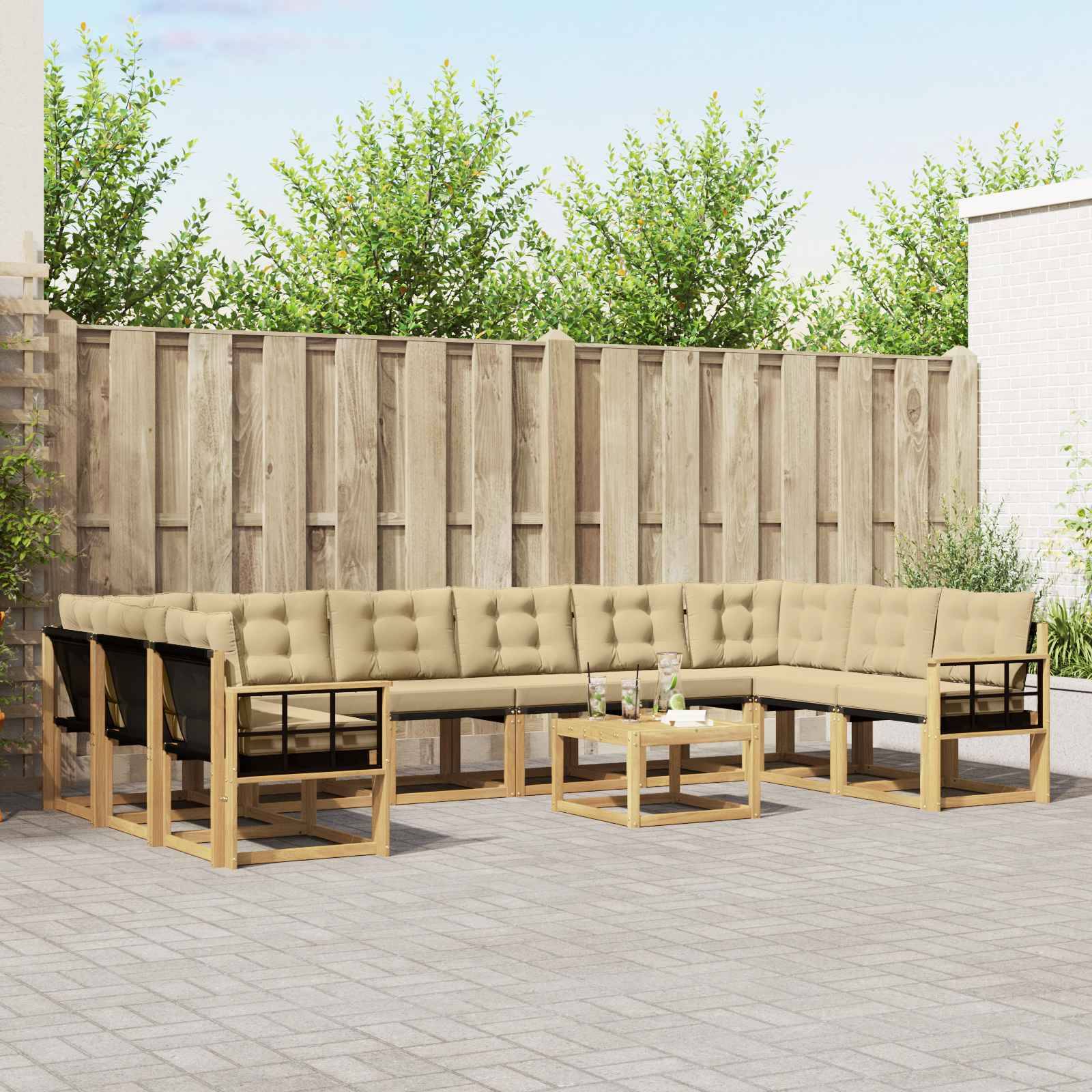 vidaXL Outdoor-Sofagarnitur mit Kissen 11 pcs Weiß und Beige