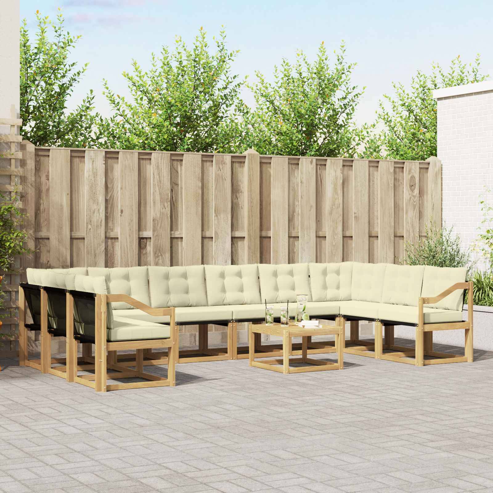 vidaXL Outdoor-Sofagarnitur mit Kissen 11 pcs Weiß und Creme