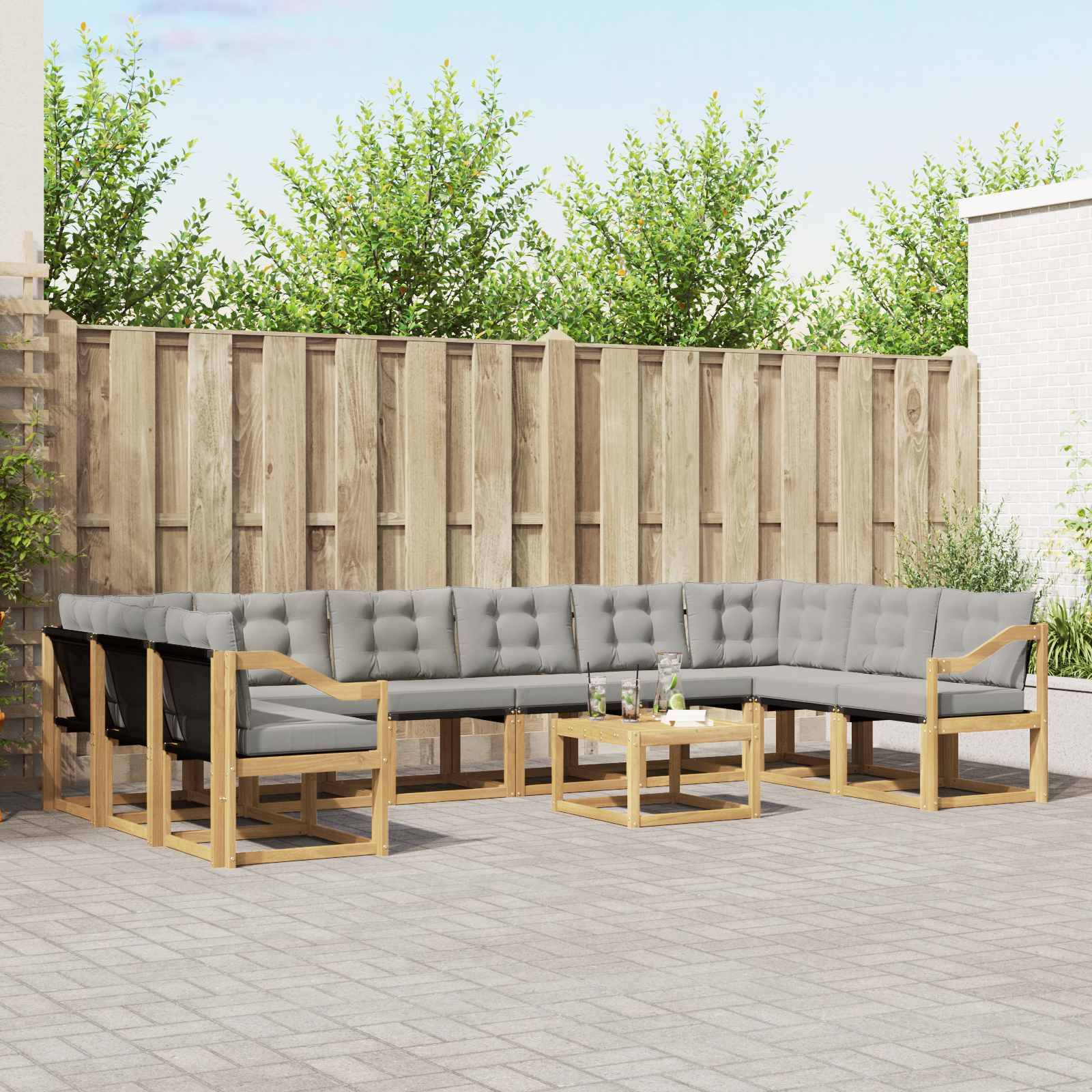 vidaXL Outdoor-Sofagarnitur mit Kissen 11 pcs Weiß und Hellgrau