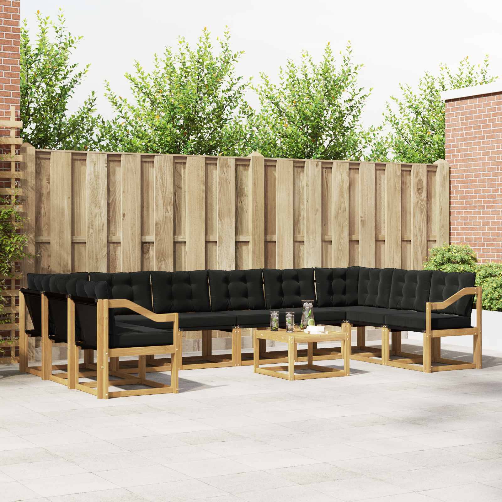 vidaXL Outdoor-Sofagarnitur mit Kissen 11 pcs Weiß und Schwarz