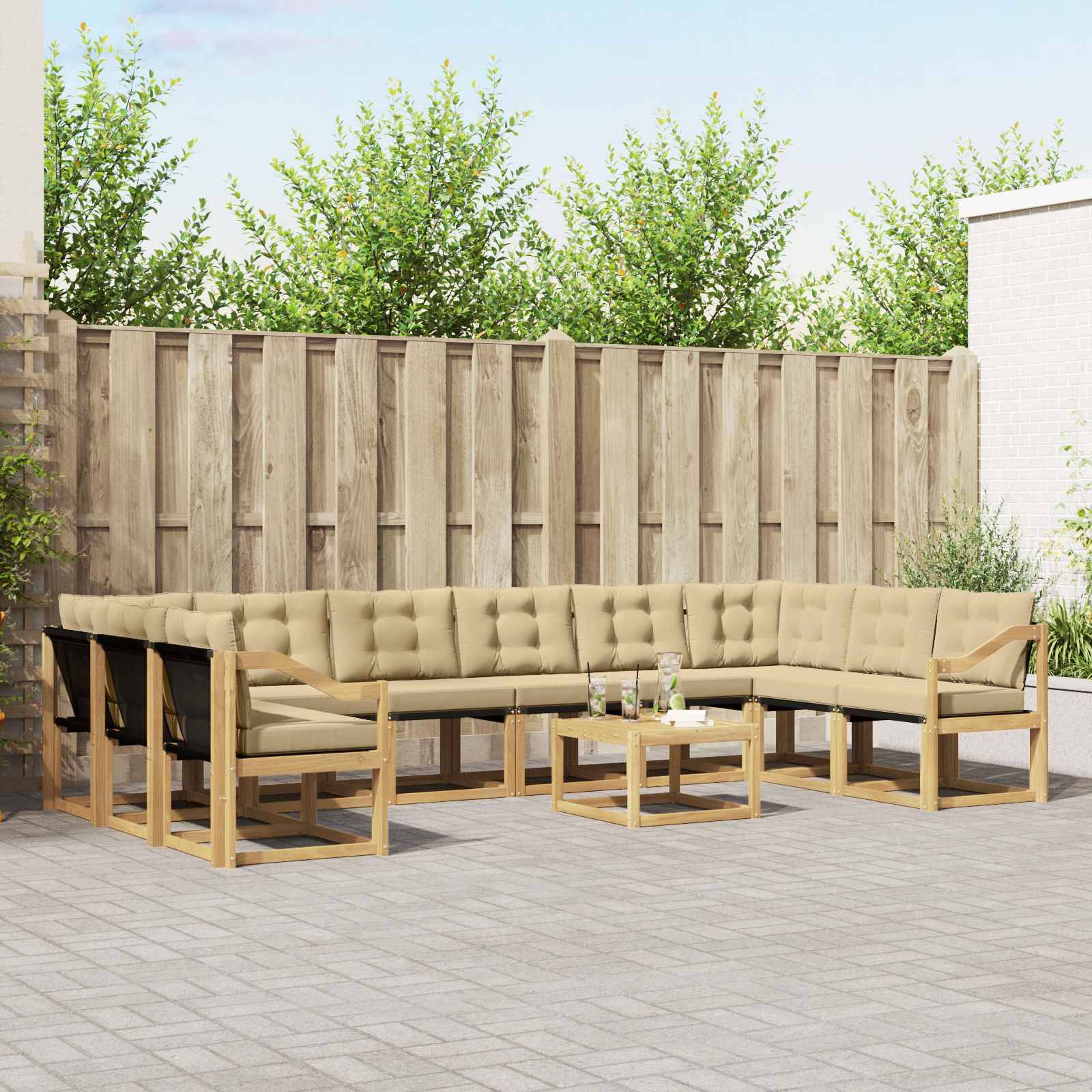 vidaXL Outdoor-Sofagarnitur mit Kissen 11 pcs Weiß und Beige