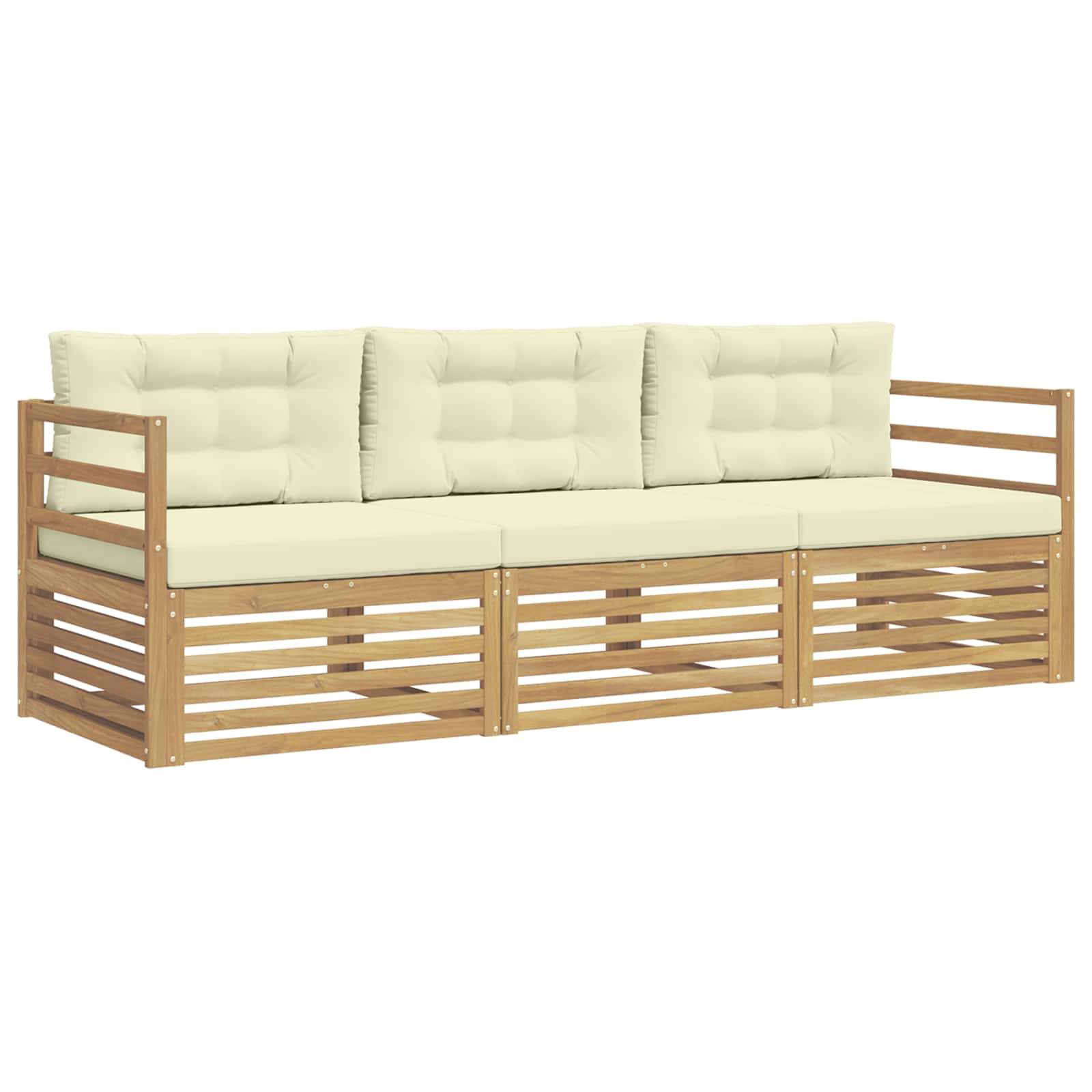 vidaXL Outdoor-Sofagarnitur mit Kissen 3 pcs Weiß und Creme Polyester