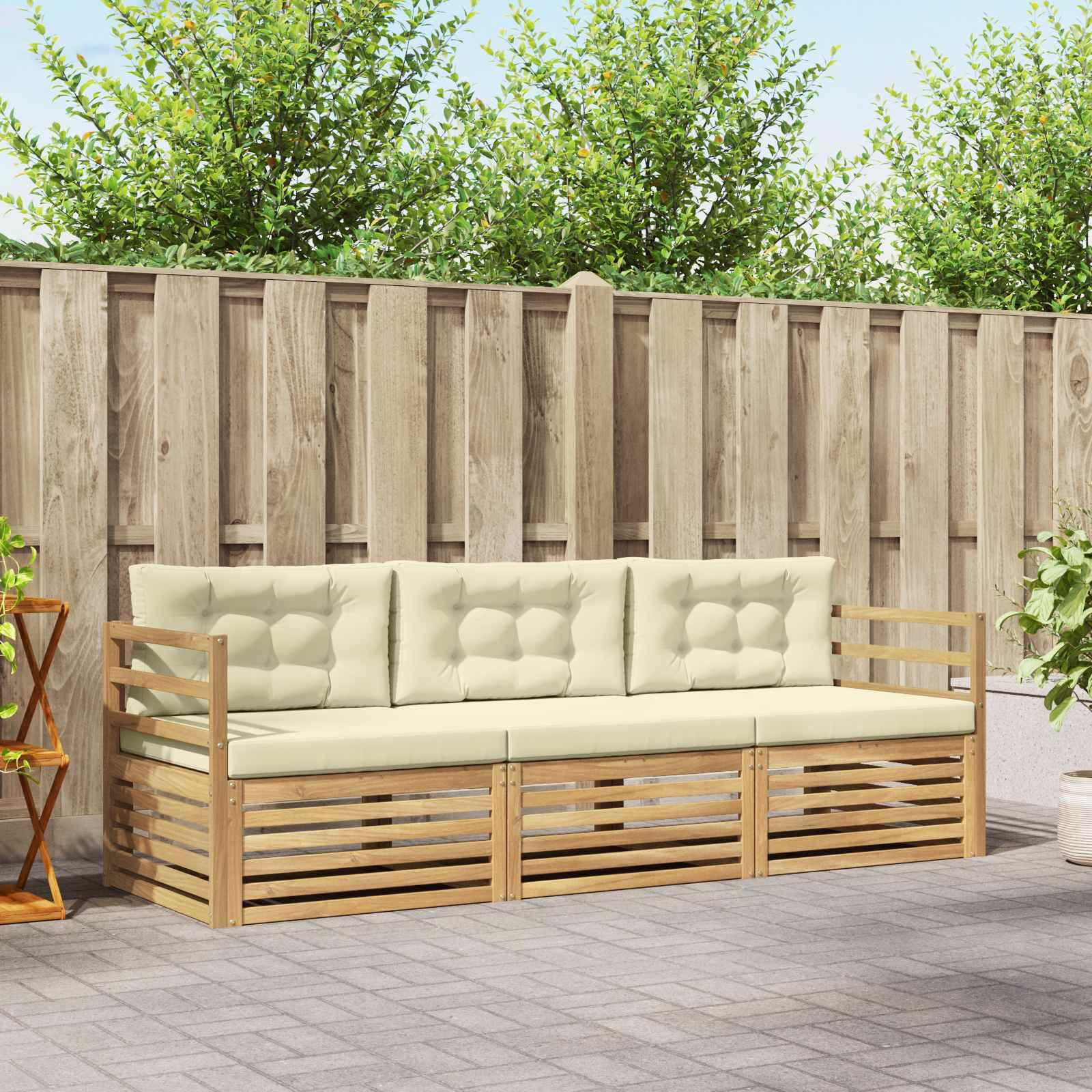 vidaXL Outdoor-Sofagarnitur mit Kissen 3 pcs Weiß und Creme Polyester