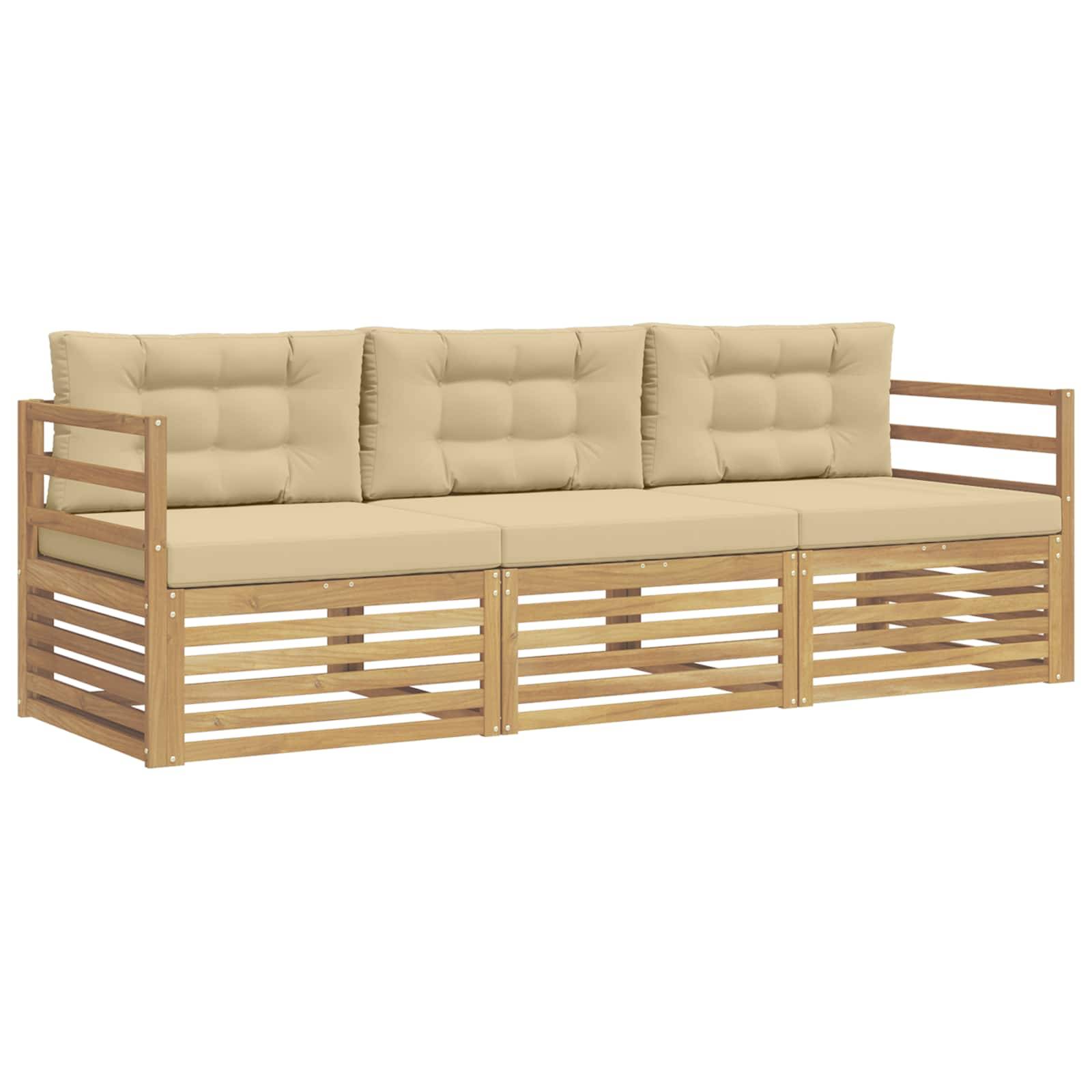 vidaXL Outdoor-Sofagarnitur mit Kissen 3 pcs Weiß und Beige Polyester