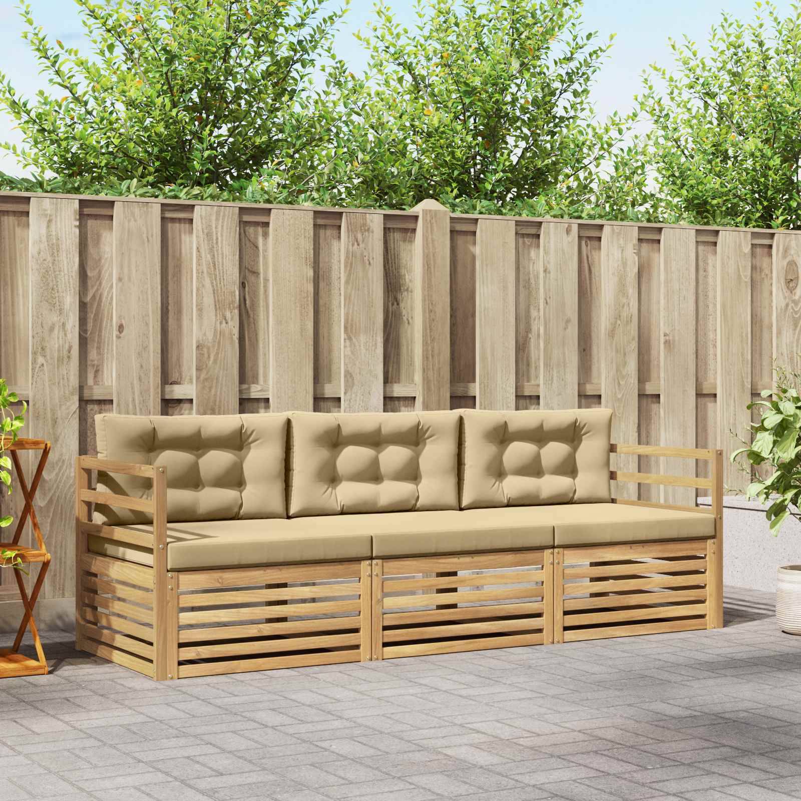 vidaXL Outdoor-Sofagarnitur mit Kissen 3 pcs Weiß und Beige Polyester