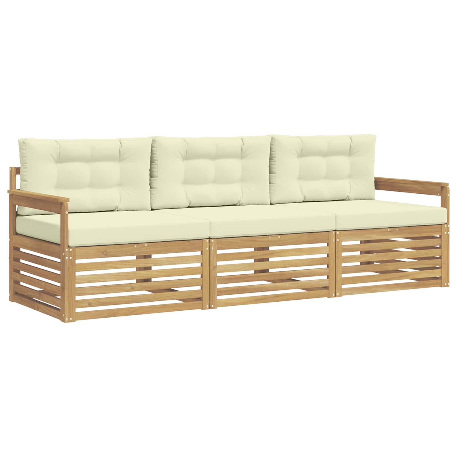 vidaXL Outdoor-Sofagarnitur mit Kissen 3 pcs Weiß und Creme Polyester
