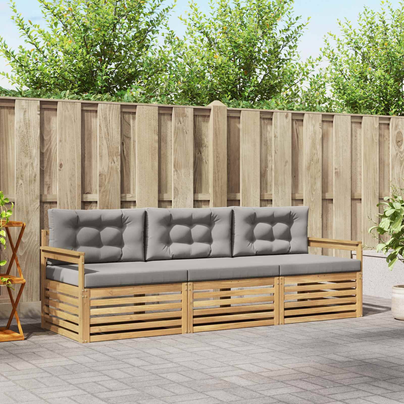 vidaXL Outdoor-Sofagarnitur 3 pcs Weiß und Hellgrau Polyester