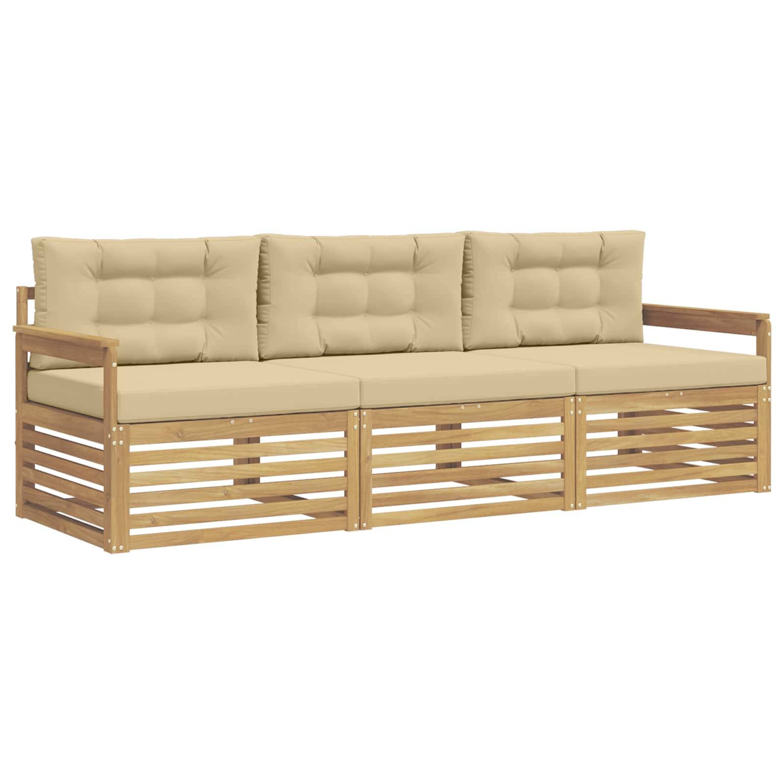 vidaXL Outdoor-Sofagarnitur mit Kissen 3 pcs Weiß und Beige Polyester