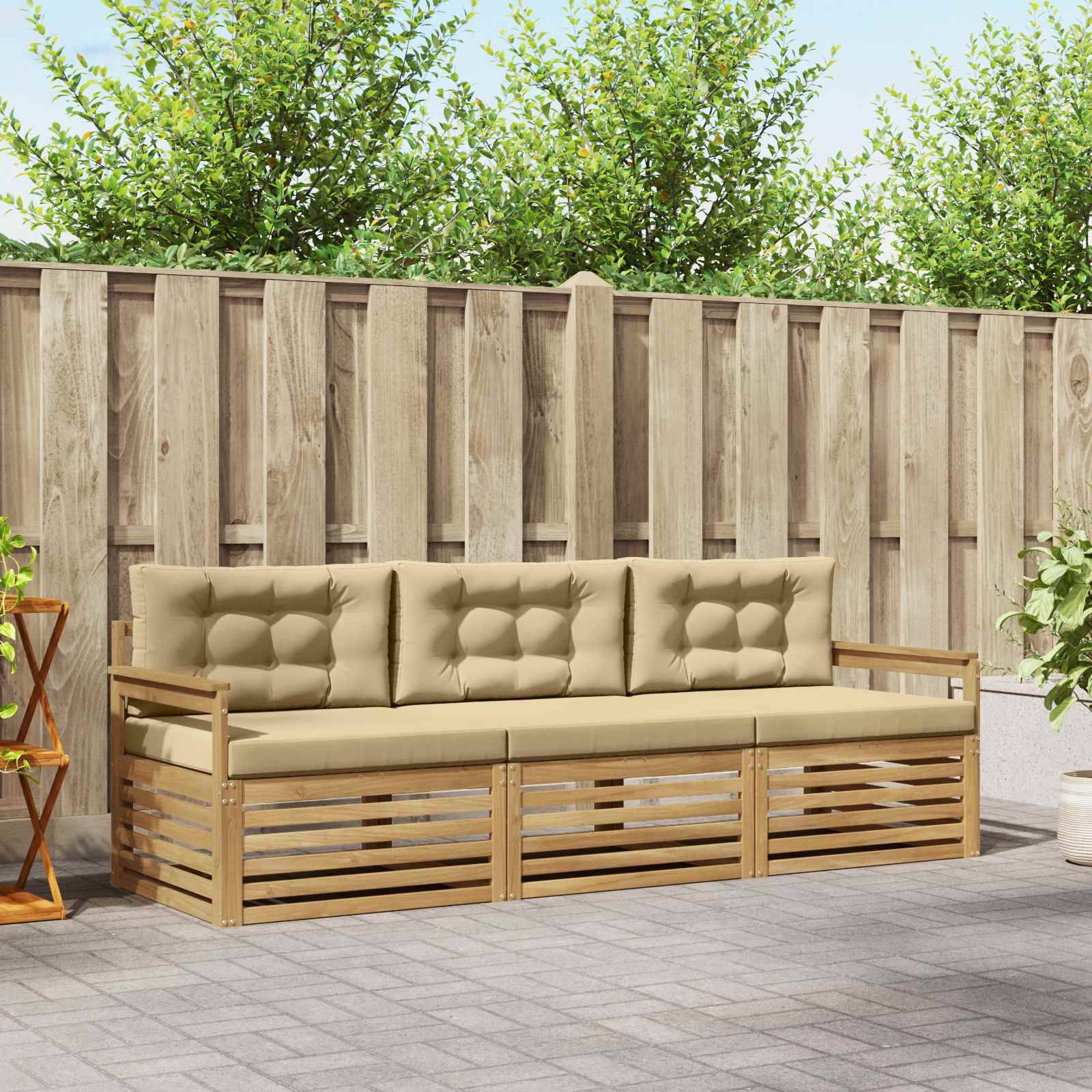 vidaXL Outdoor-Sofagarnitur mit Kissen 3 pcs Weiß und Beige Polyester