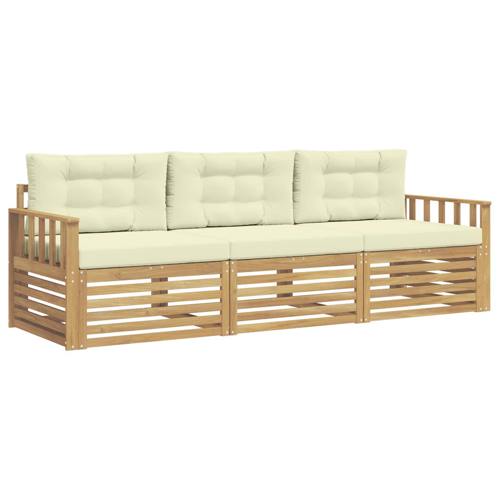 vidaXL Outdoor-Sofagarnitur mit Kissen 3 pcs Weiß und Creme Polyester