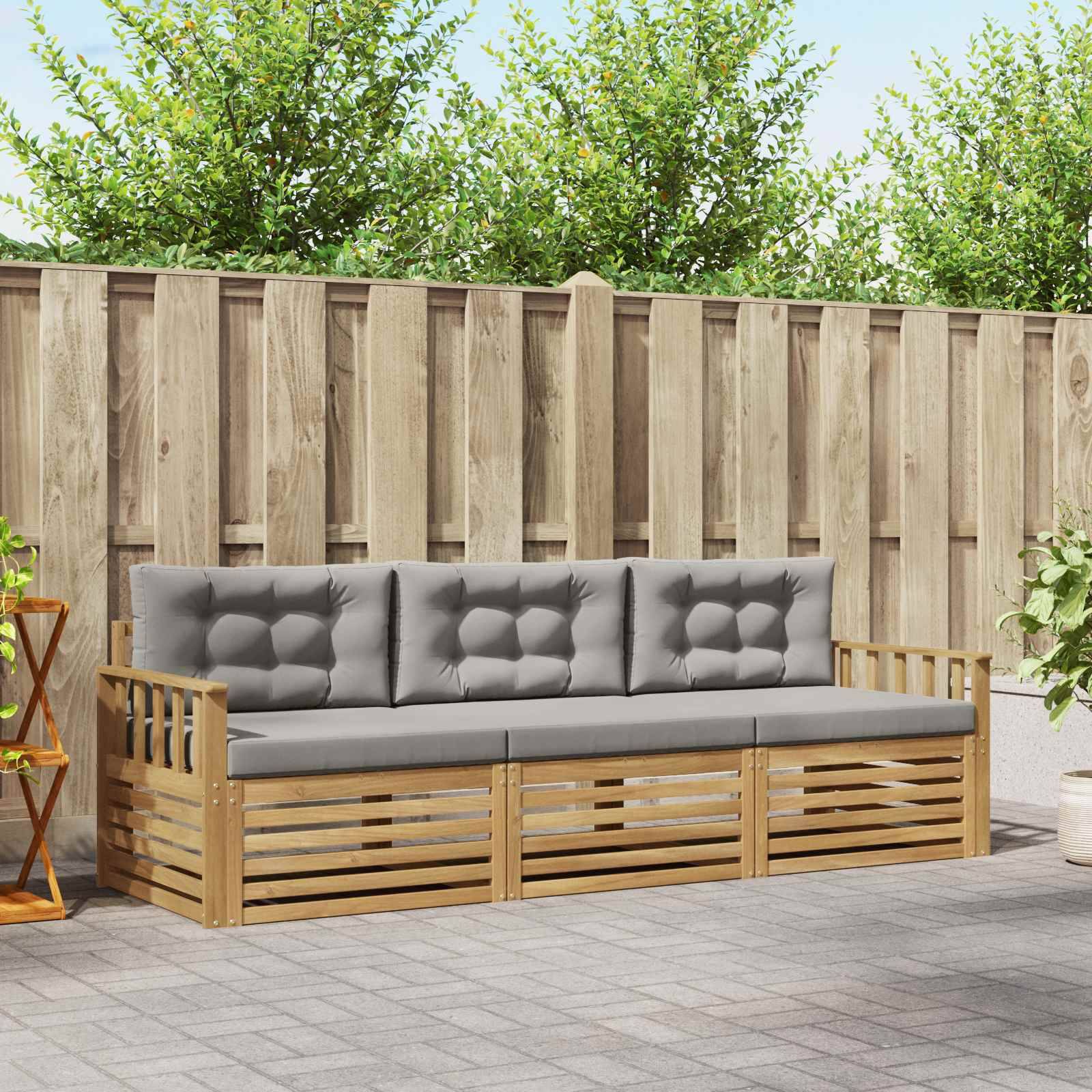 vidaXL Outdoor-Sofagarnitur 3 pcs Weiß und Hellgrau Polyester