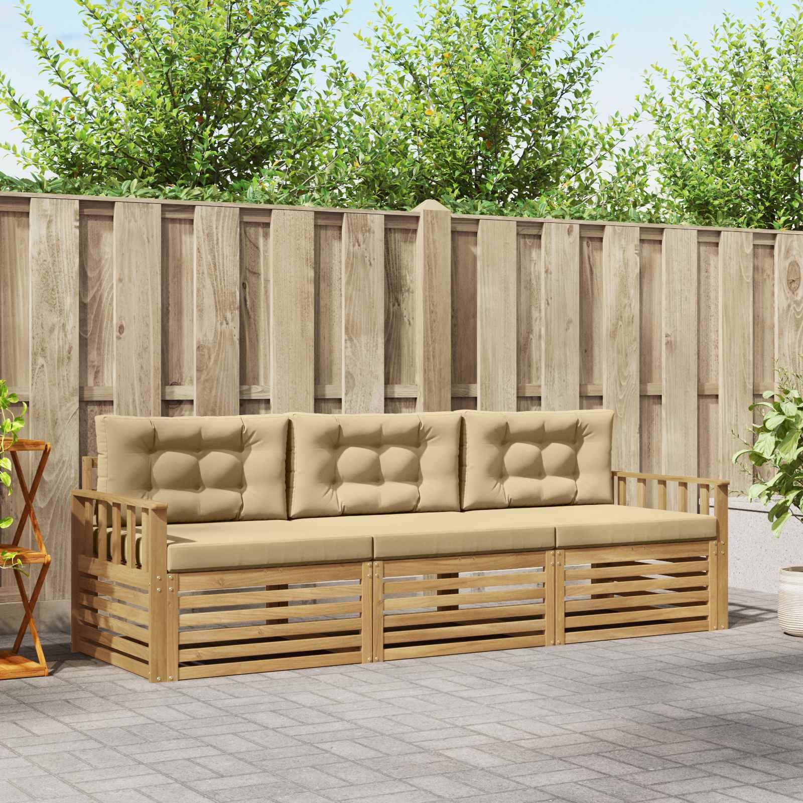 vidaXL Outdoor-Sofagarnitur mit Kissen 3 pcs Weiß und Beige Polyester