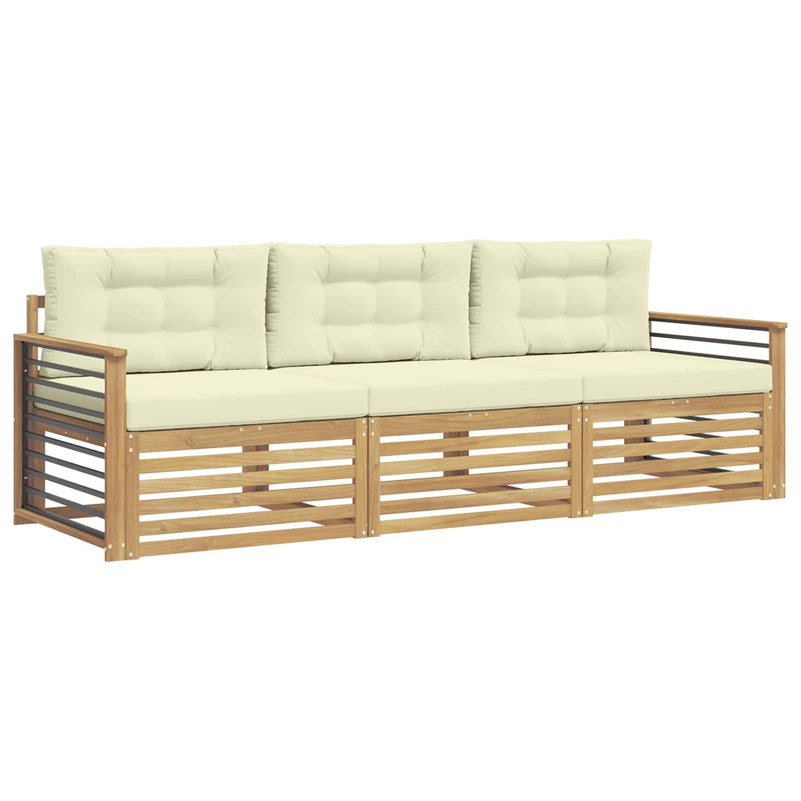 vidaXL Outdoor-Sofagarnitur mit Kissen 3 pcs Weiß und Creme Polyester