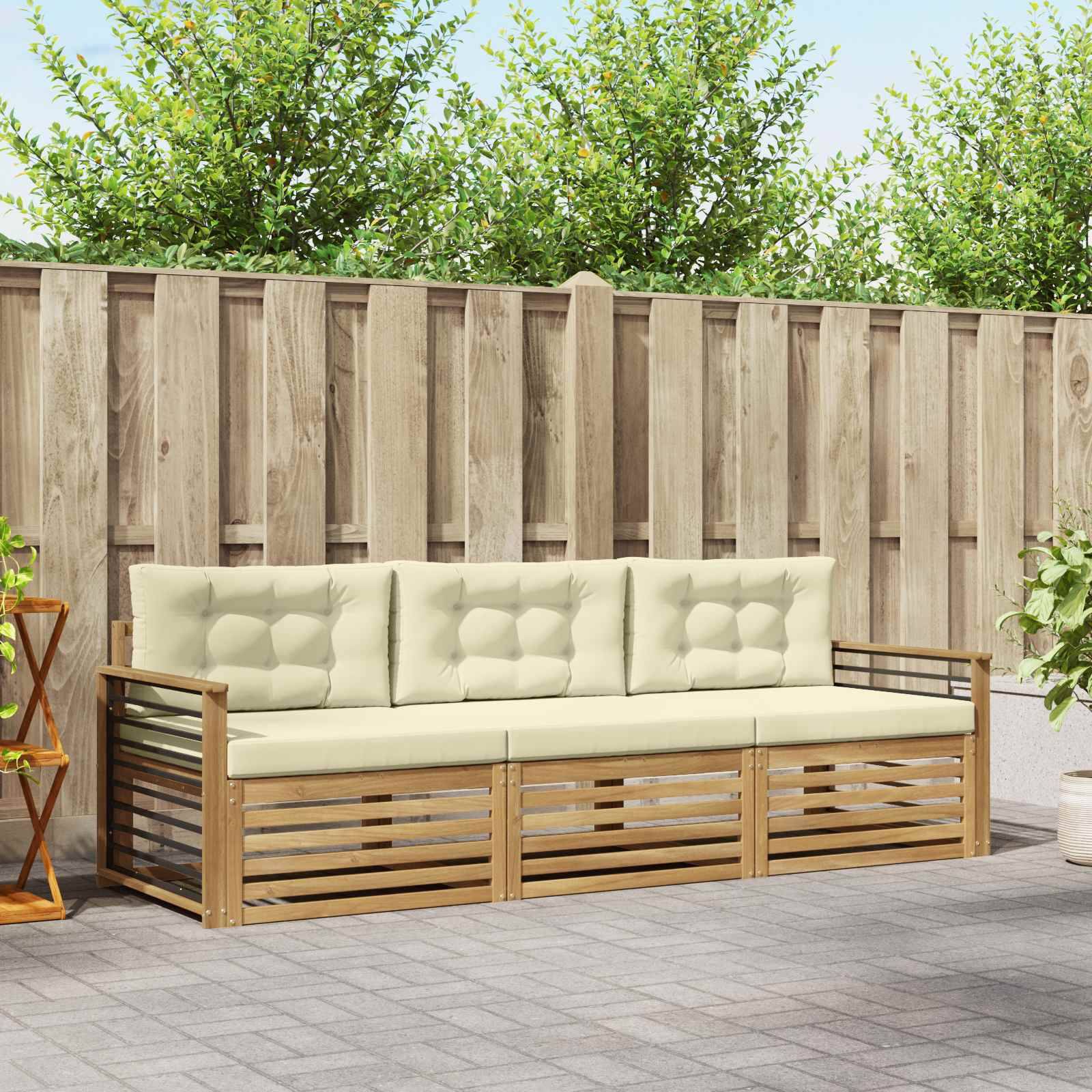 vidaXL Outdoor-Sofagarnitur mit Kissen 3 pcs Weiß und Creme Polyester