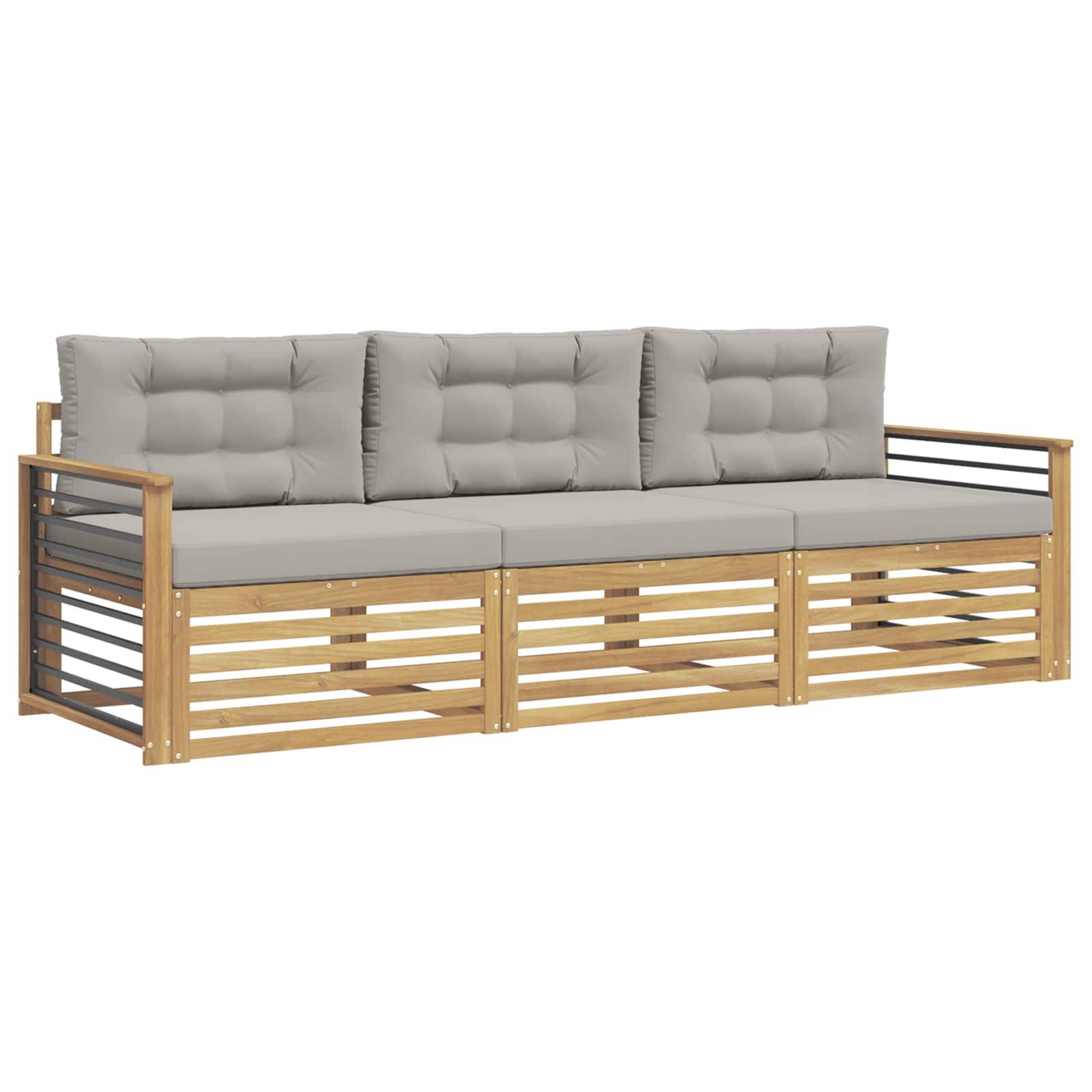 vidaXL Outdoor-Sofagarnitur 3 pcs Weiß und Hellgrau Polyester