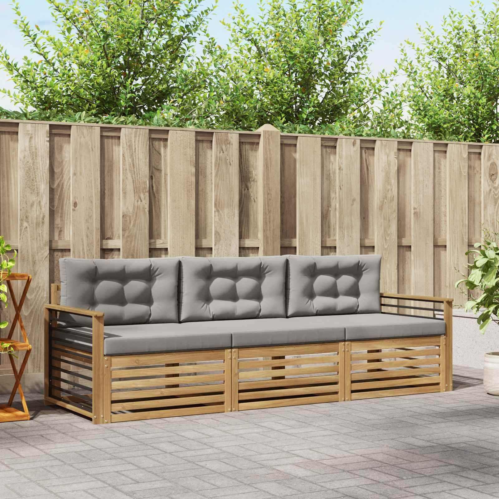 vidaXL Outdoor-Sofagarnitur 3 pcs Weiß und Hellgrau Polyester