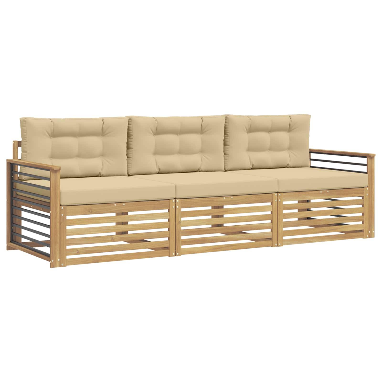 vidaXL Outdoor-Sofagarnitur mit Kissen 3 pcs Weiß und Beige Polyester