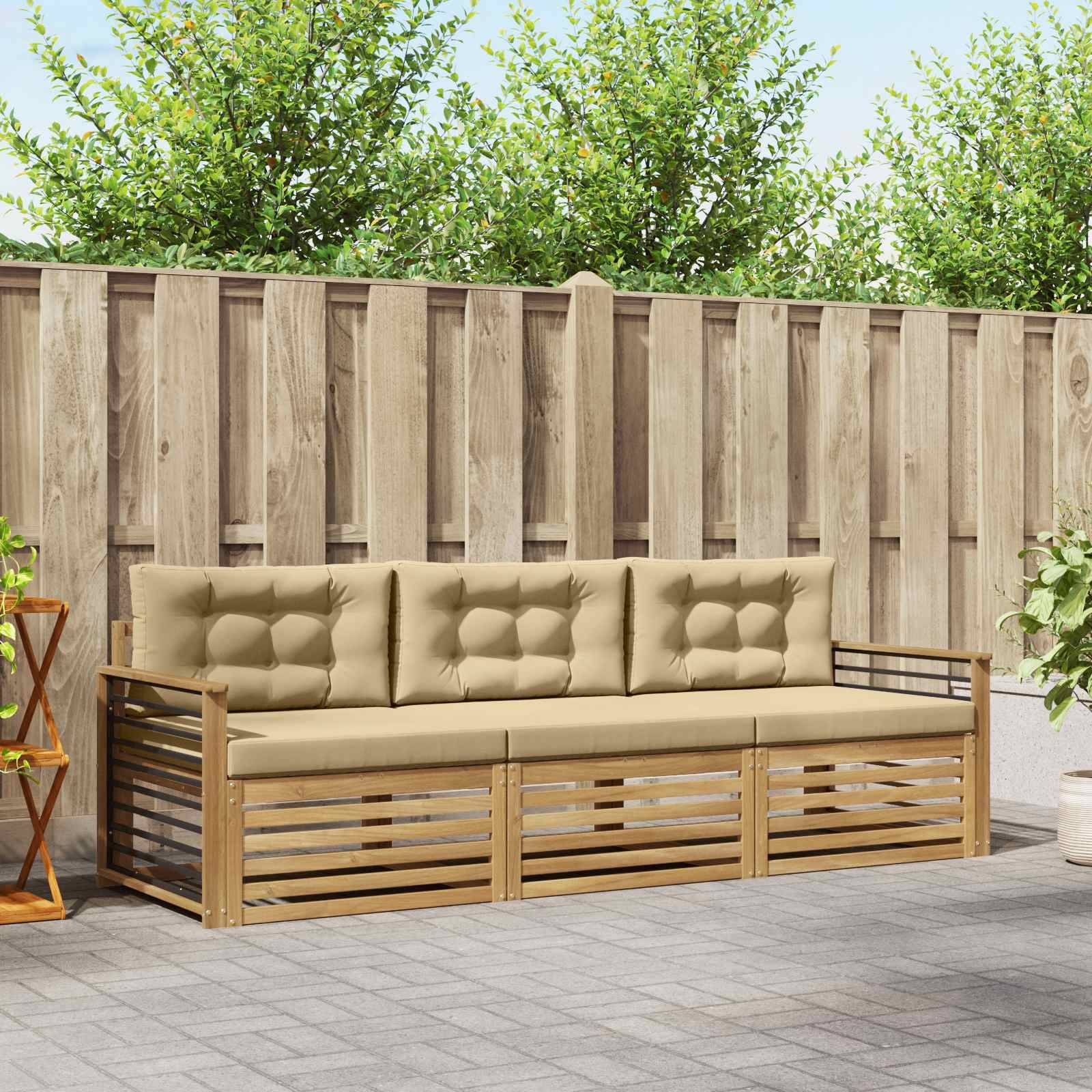 vidaXL Outdoor-Sofagarnitur mit Kissen 3 pcs Weiß und Beige Polyester