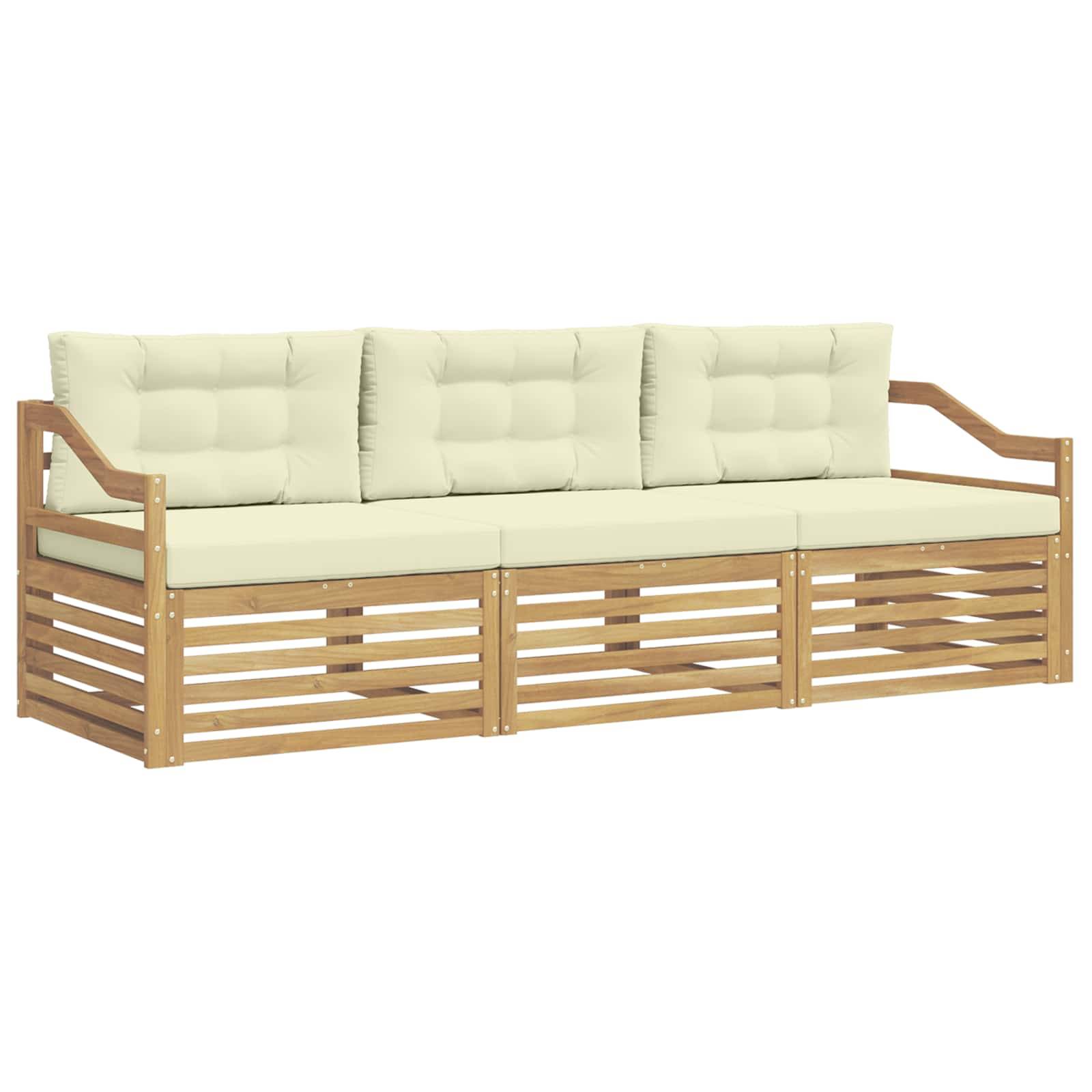 vidaXL Outdoor-Sofagarnitur mit Kissen 3 pcs Weiß und Creme Polyester