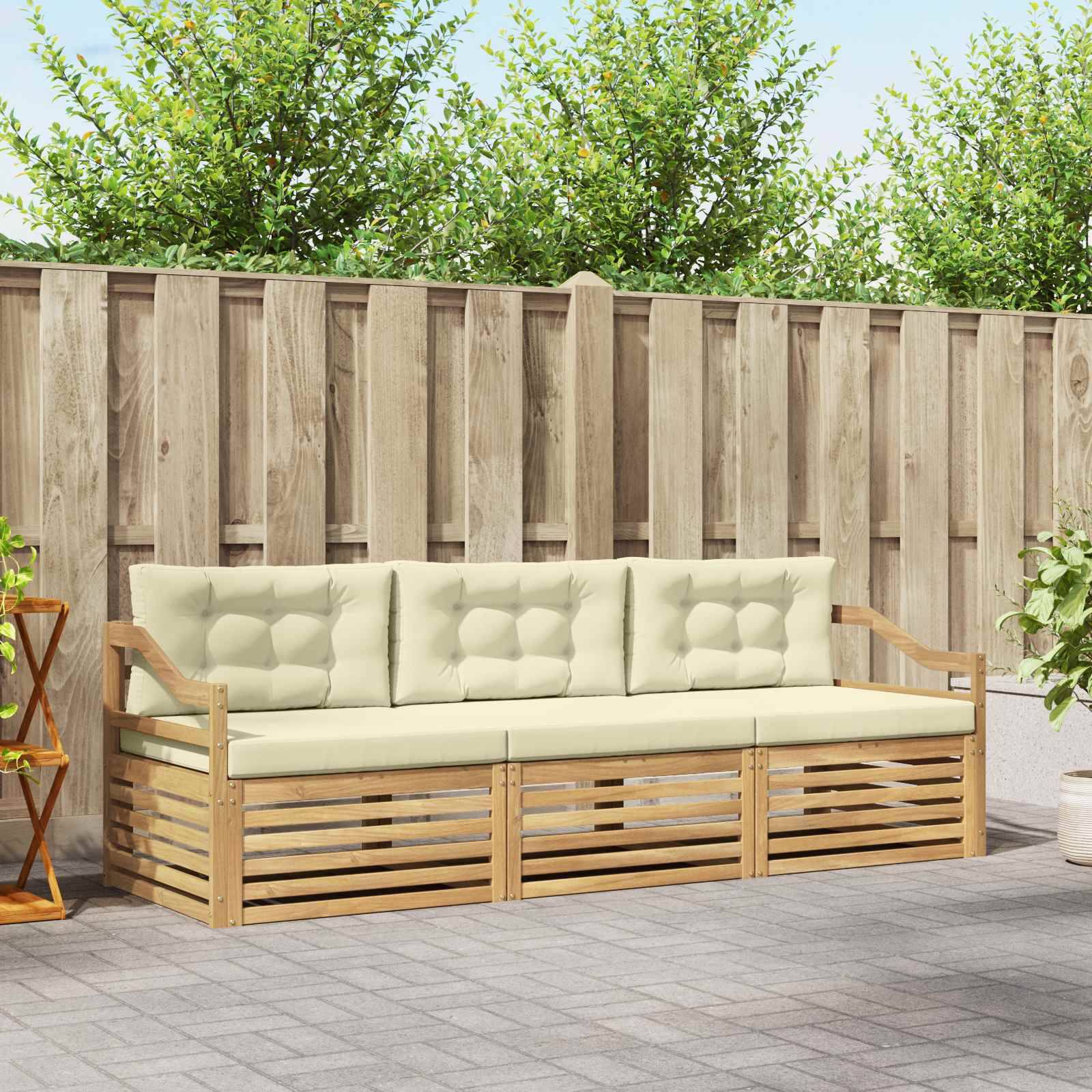 vidaXL Outdoor-Sofagarnitur mit Kissen 3 pcs Weiß und Creme Polyester
