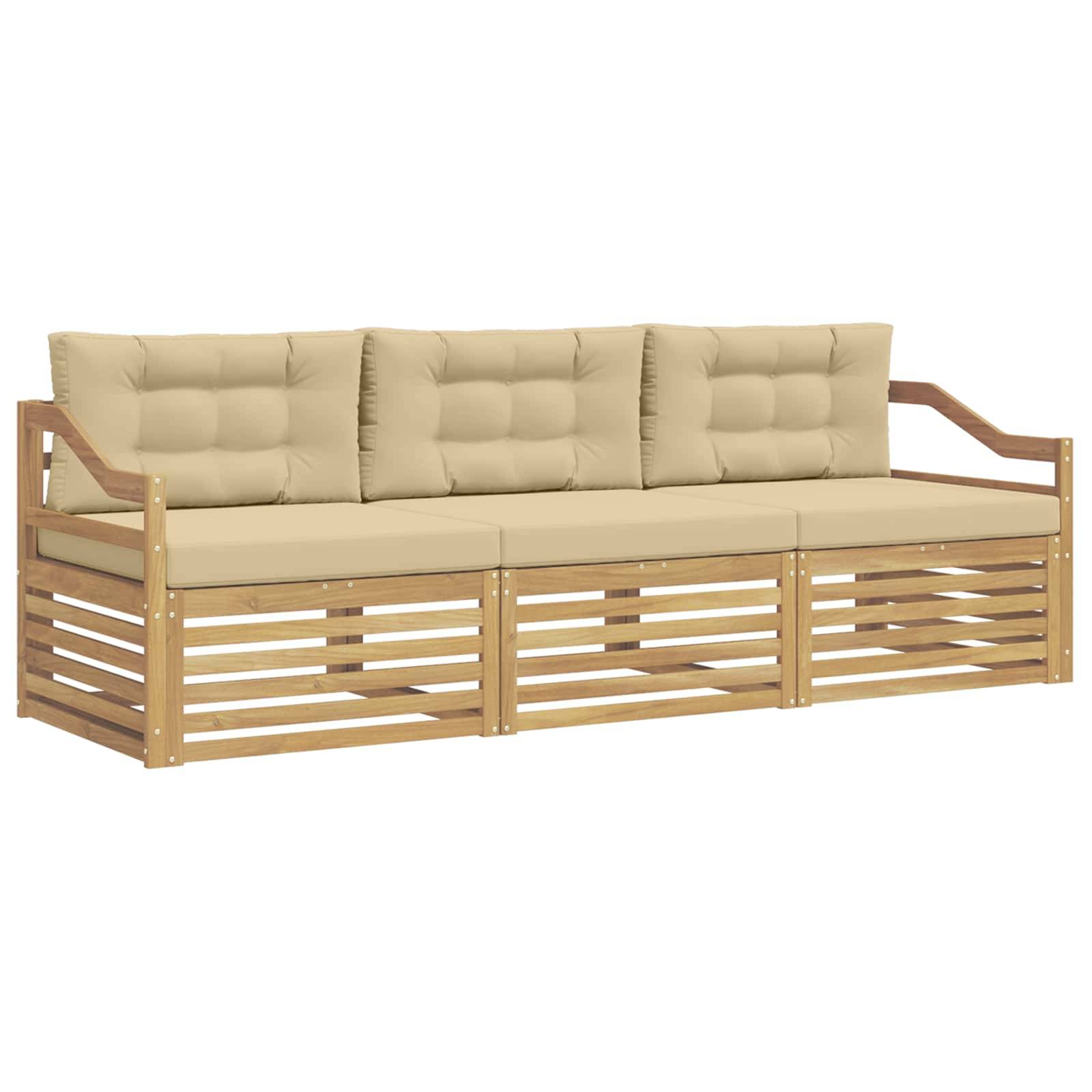 vidaXL Outdoor-Sofagarnitur mit Kissen 3 pcs Weiß und Beige Polyester