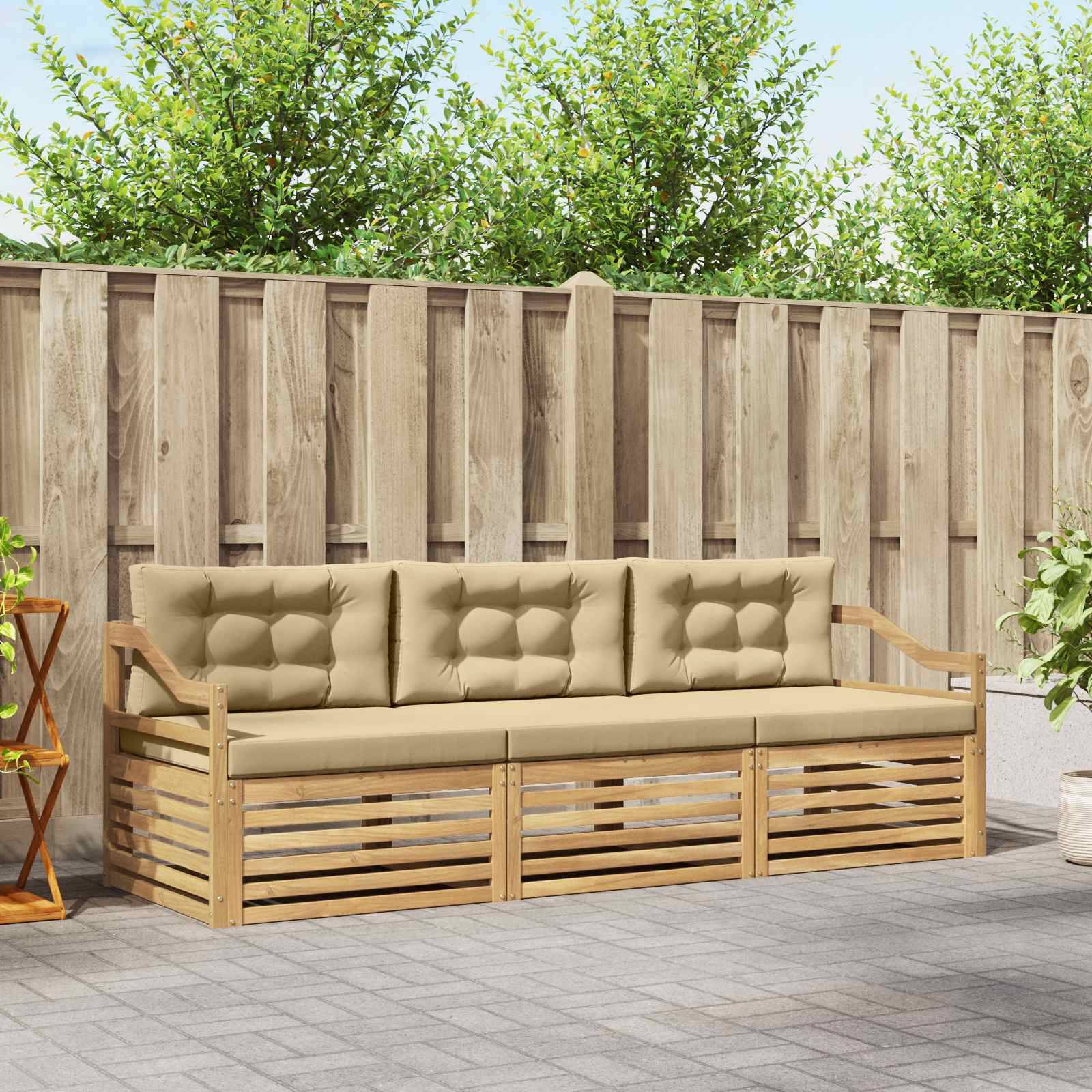 vidaXL Outdoor-Sofagarnitur mit Kissen 3 pcs Weiß und Beige Polyester