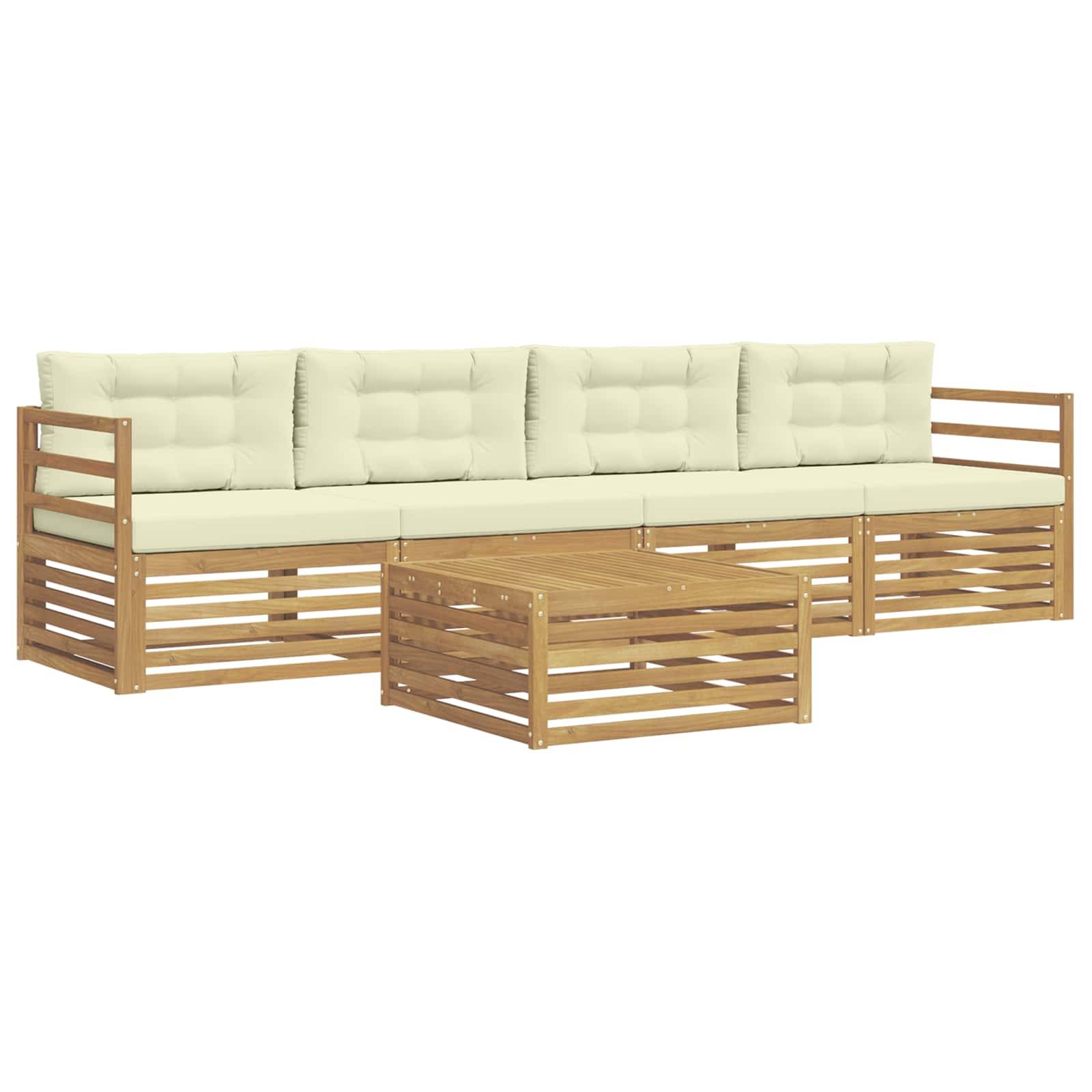 vidaXL Outdoor-Sofagarnitur 5 pcs Weiß und Creme Massivholz Akazie