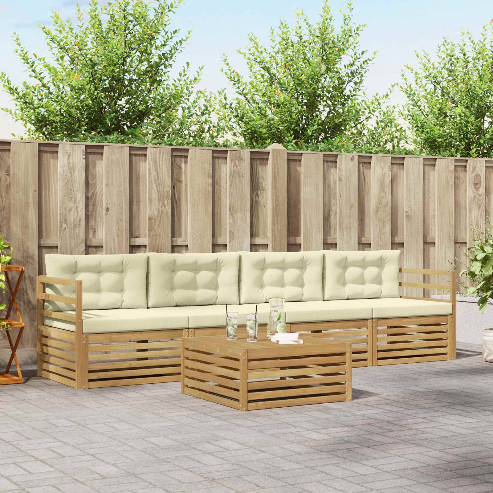vidaXL Outdoor-Sofagarnitur 5 pcs Weiß und Creme Massivholz Akazie