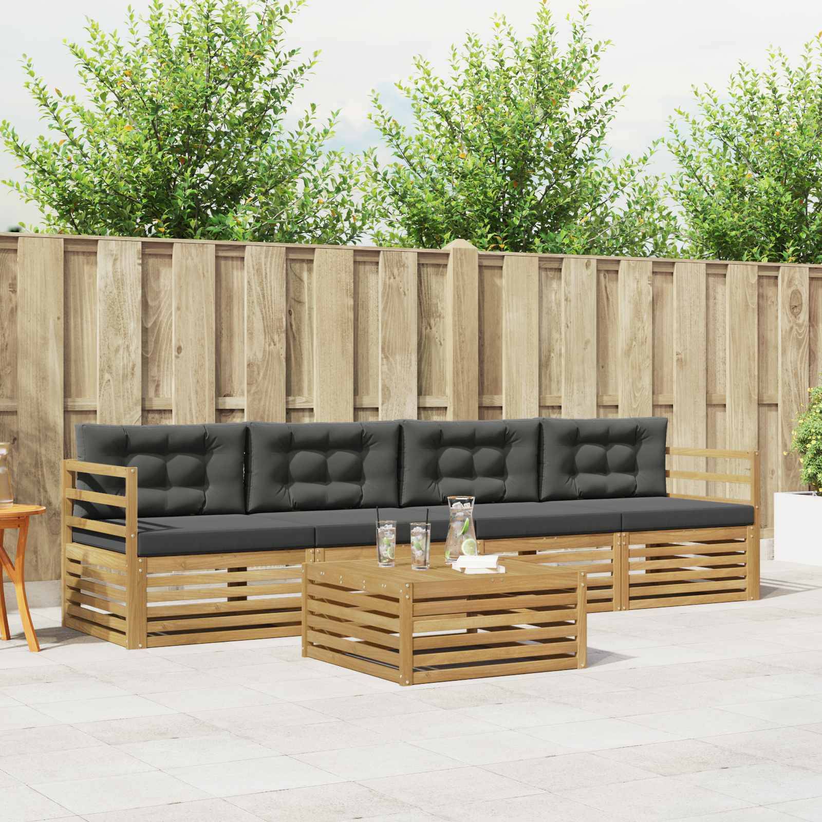 vidaXL Outdoor-Sofagarnitur 5 pcs Weiß und Anthrazit Massivholz Akazie