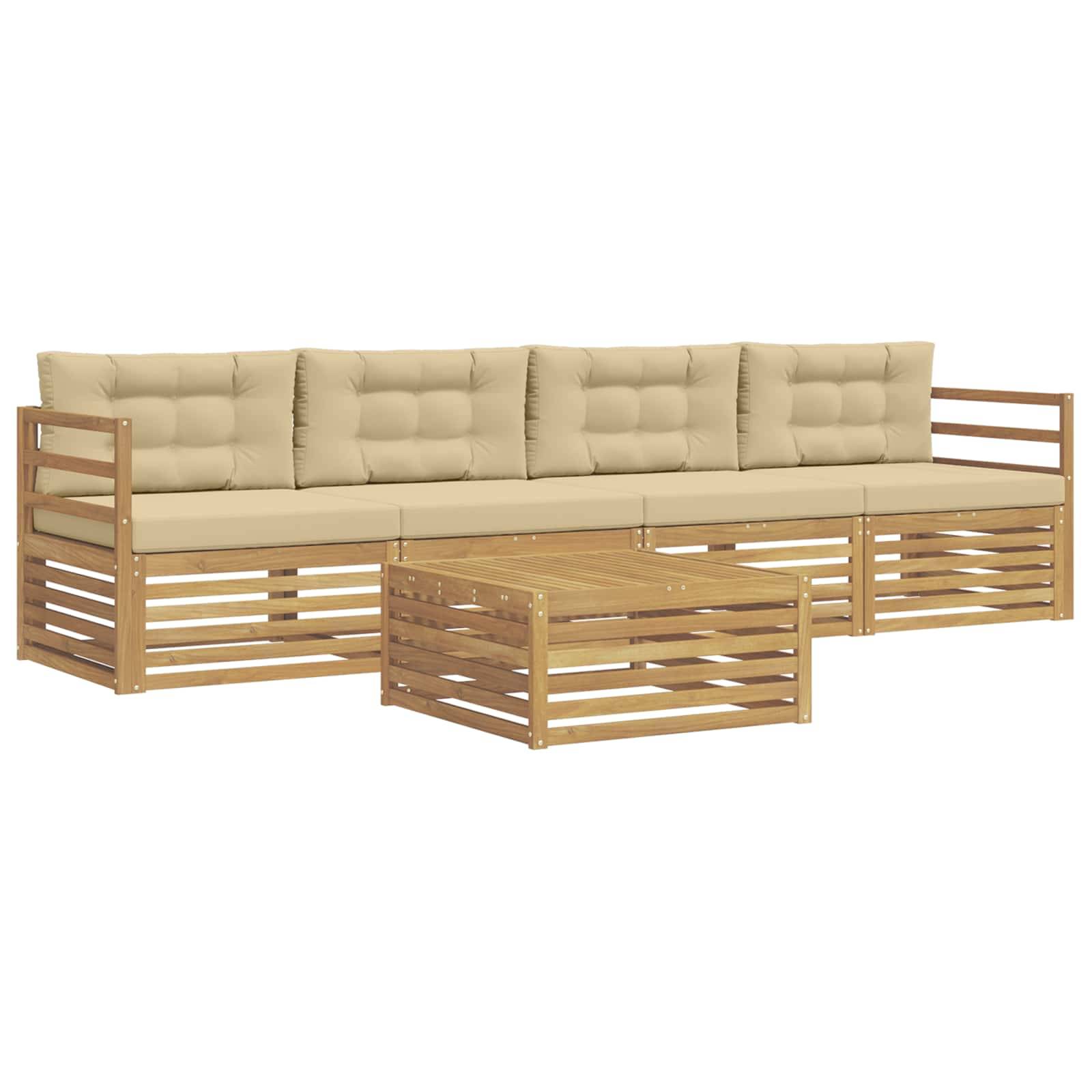 vidaXL Outdoor-Sofagarnitur 5 pcs Weiß und Beige Massivholz Akazie