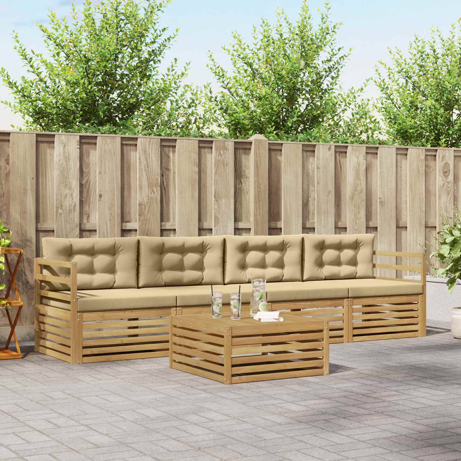 vidaXL Outdoor-Sofagarnitur 5 pcs Weiß und Beige Massivholz Akazie