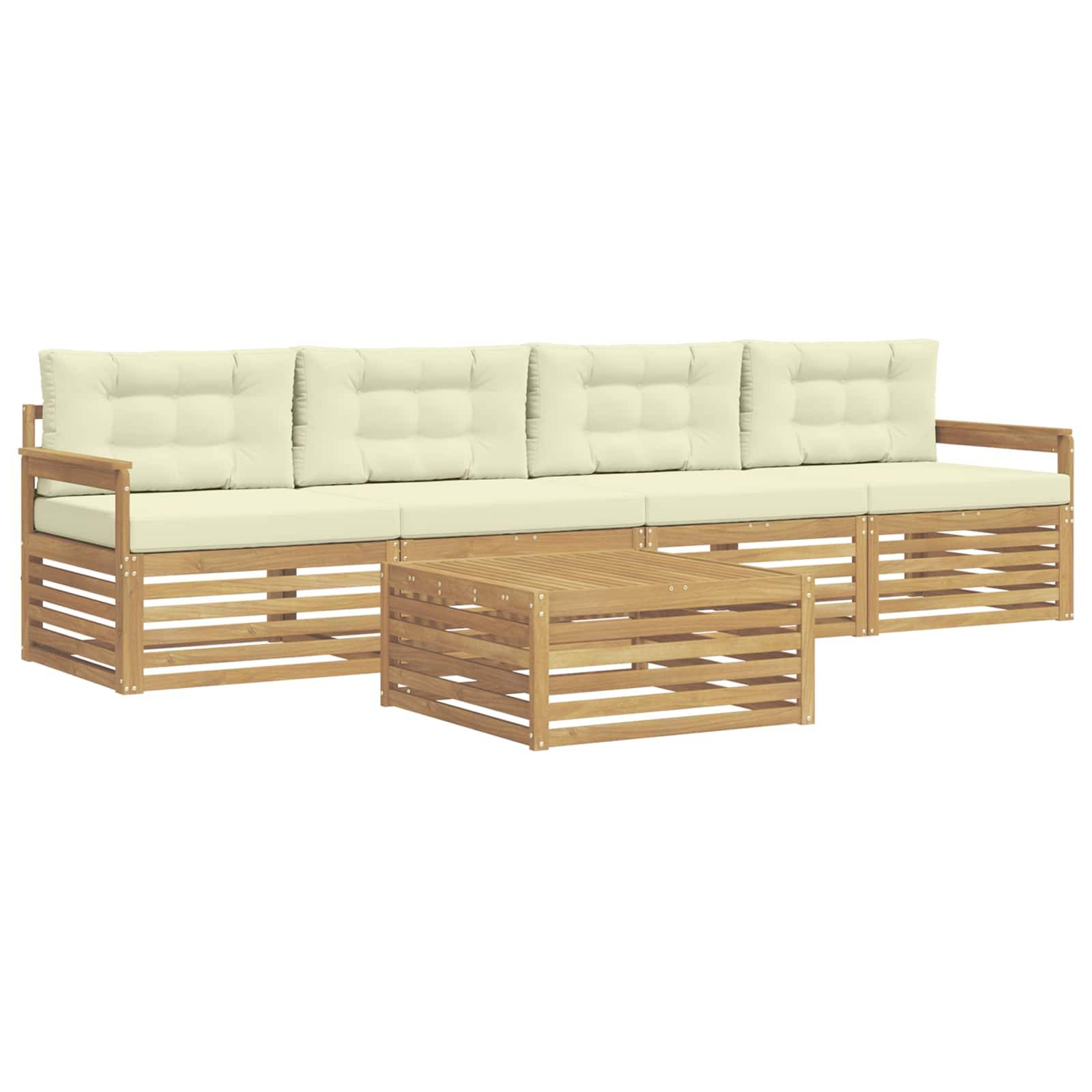 vidaXL Outdoor-Sofagarnitur 5 pcs Weiß und Creme Massivholz Akazie