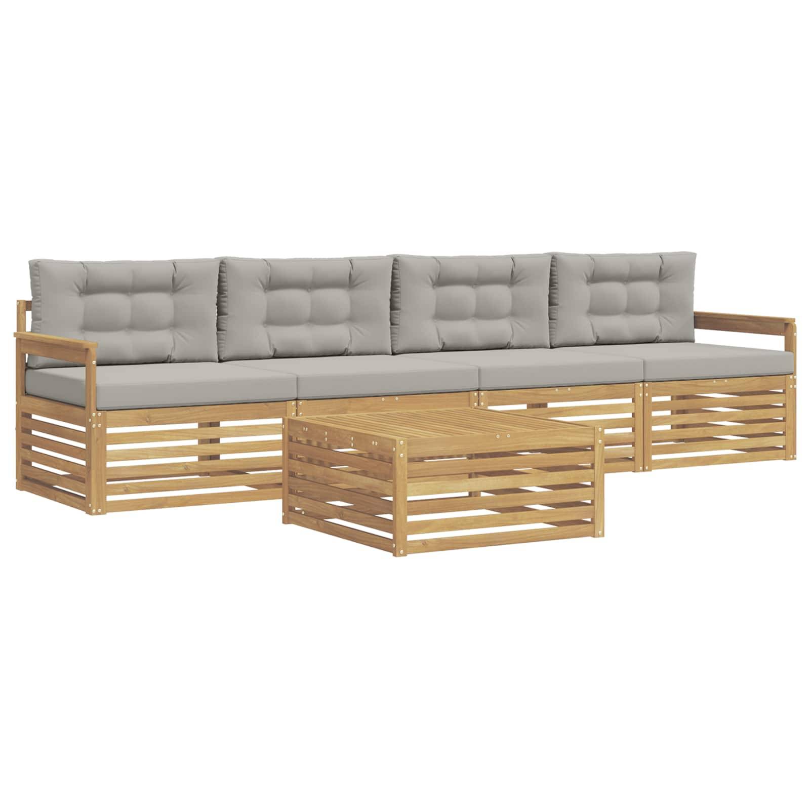 vidaXL Outdoor-Sofagarnitur 5 pcs Weiß und Hellgrau Massivholz Akazie