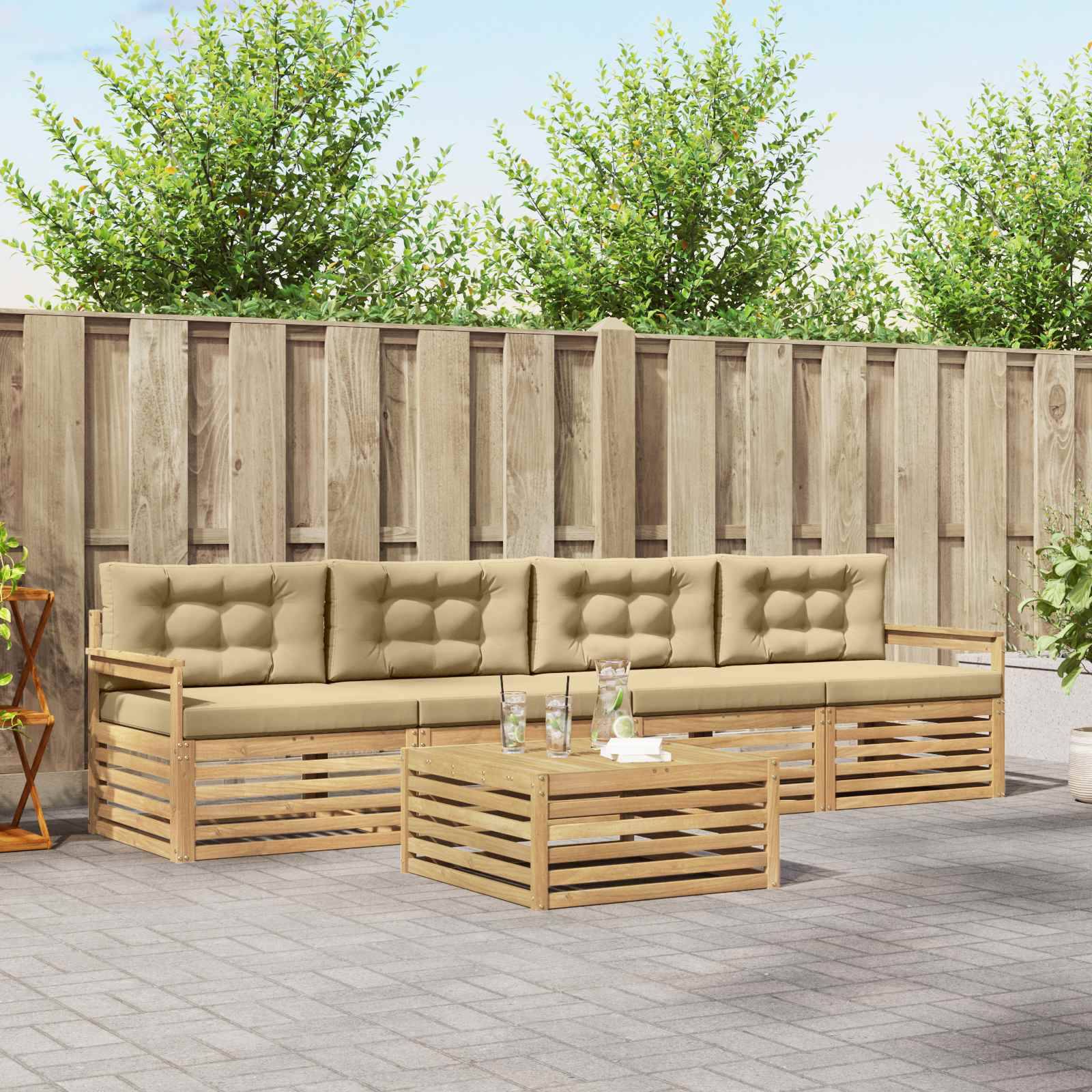 vidaXL Outdoor-Sofagarnitur 5 pcs Weiß und Beige Massivholz Akazie