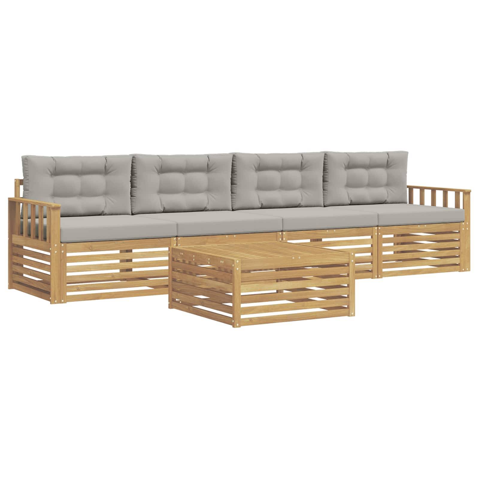 vidaXL Outdoor-Sofagarnitur 5 pcs Weiß und Hellgrau Massivholz Akazie