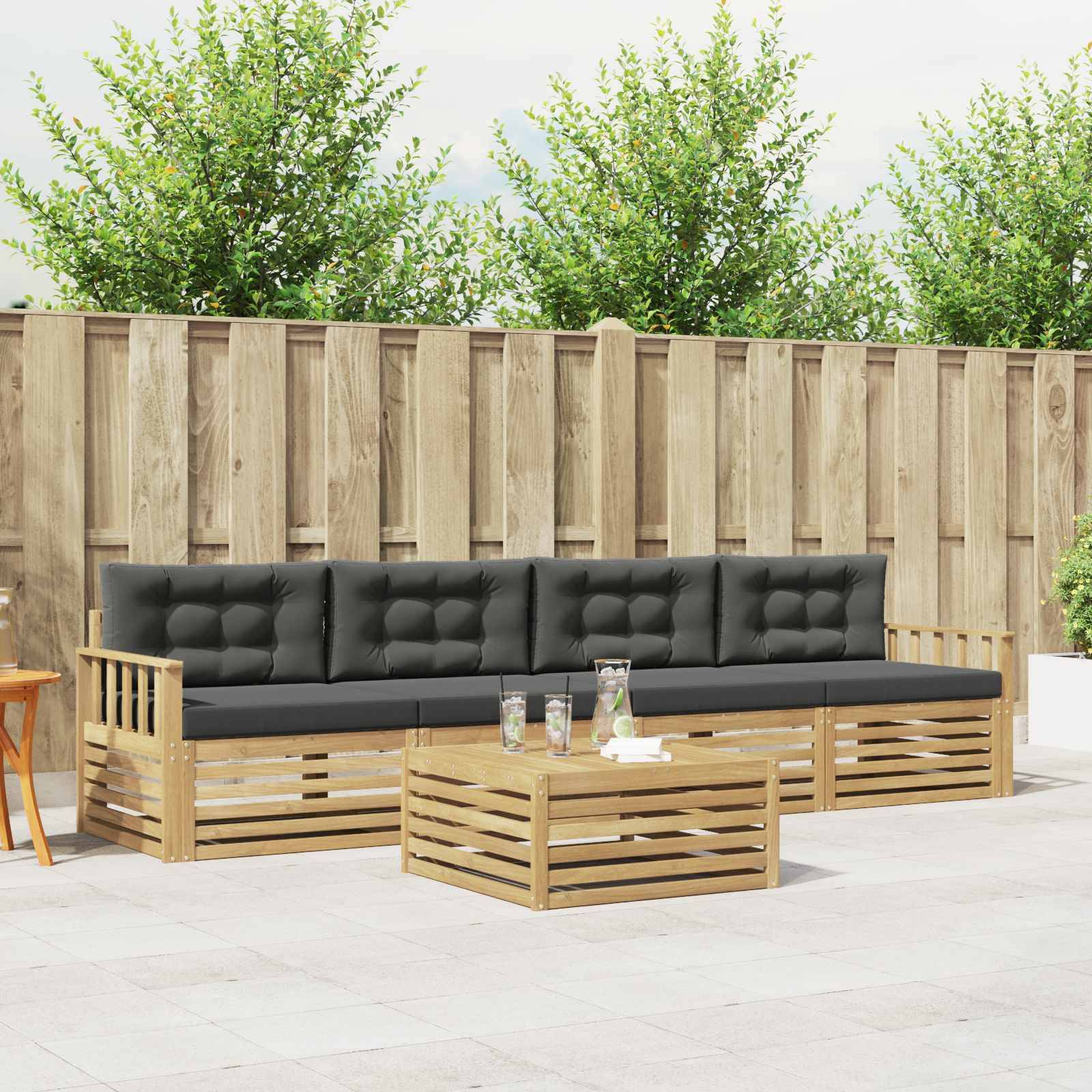 vidaXL Outdoor-Sofagarnitur 5 pcs Weiß und Anthrazit Massivholz Akazie