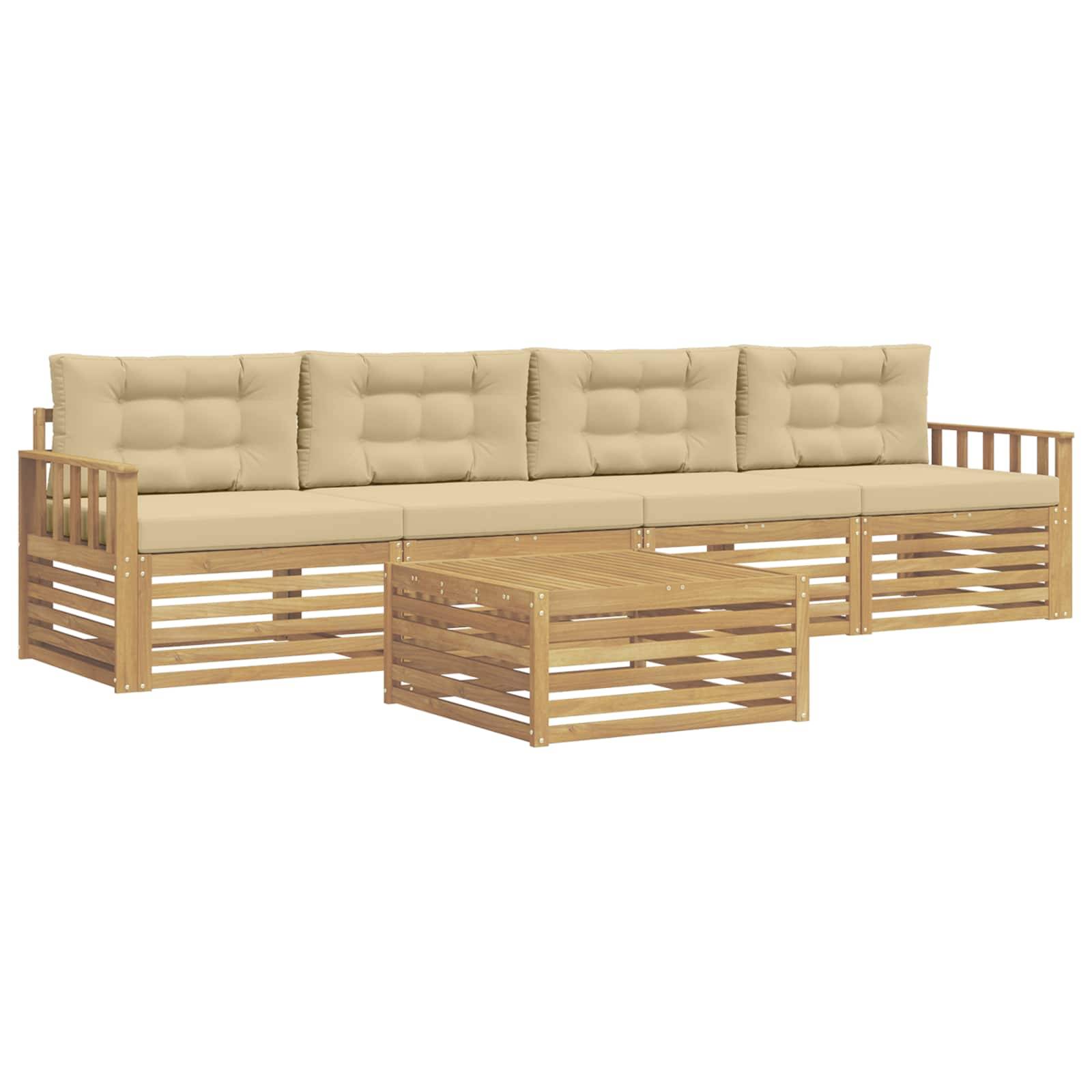 vidaXL Outdoor-Sofagarnitur 5 pcs Weiß und Beige Massivholz Akazie