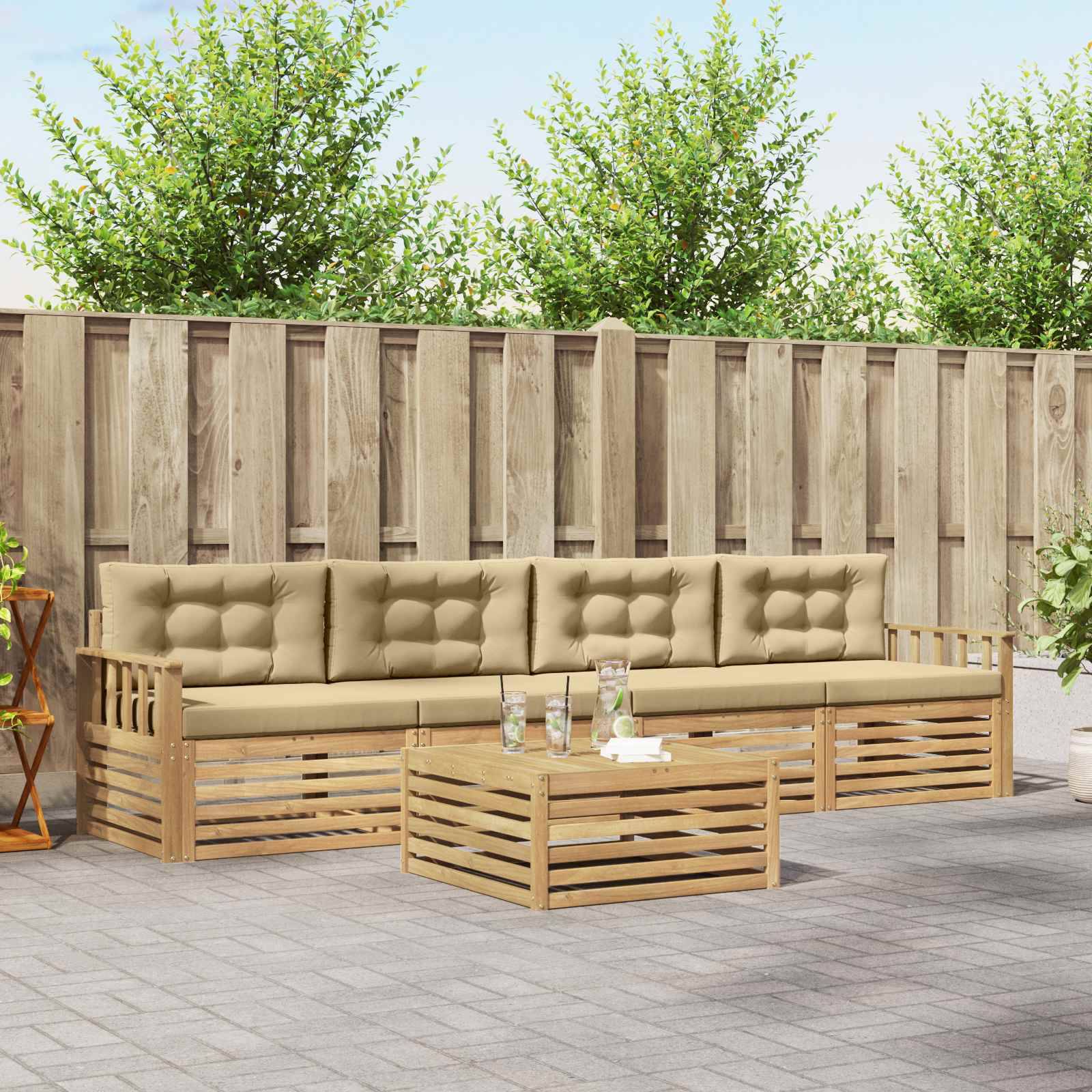 vidaXL Outdoor-Sofagarnitur 5 pcs Weiß und Beige Massivholz Akazie