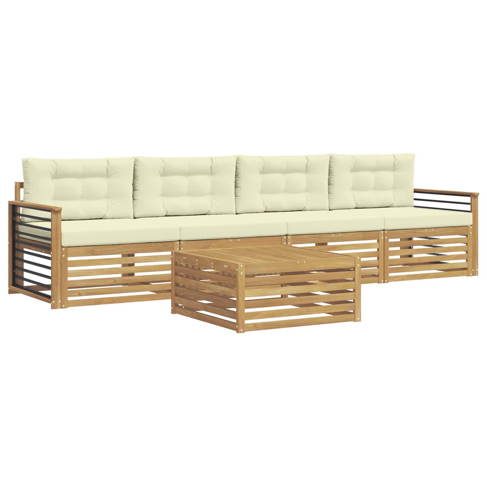 vidaXL Outdoor-Sofagarnitur 5 pcs Weiß und Creme Massivholz Akazie